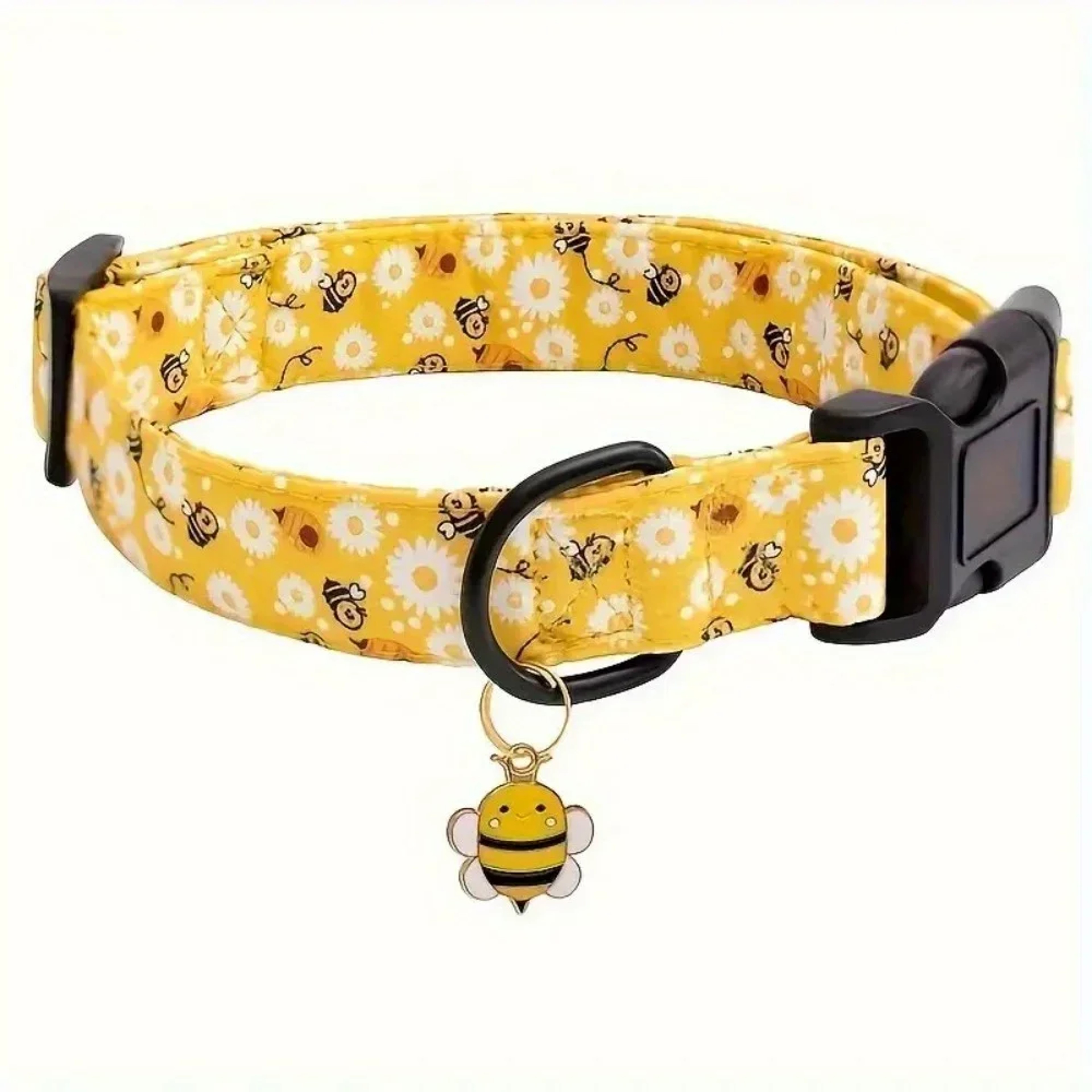 Bright Yellow Bee Print Dog Collar Soft Adjustable Nylon Dog Collar for Small Medium Large Dogs – view 1
