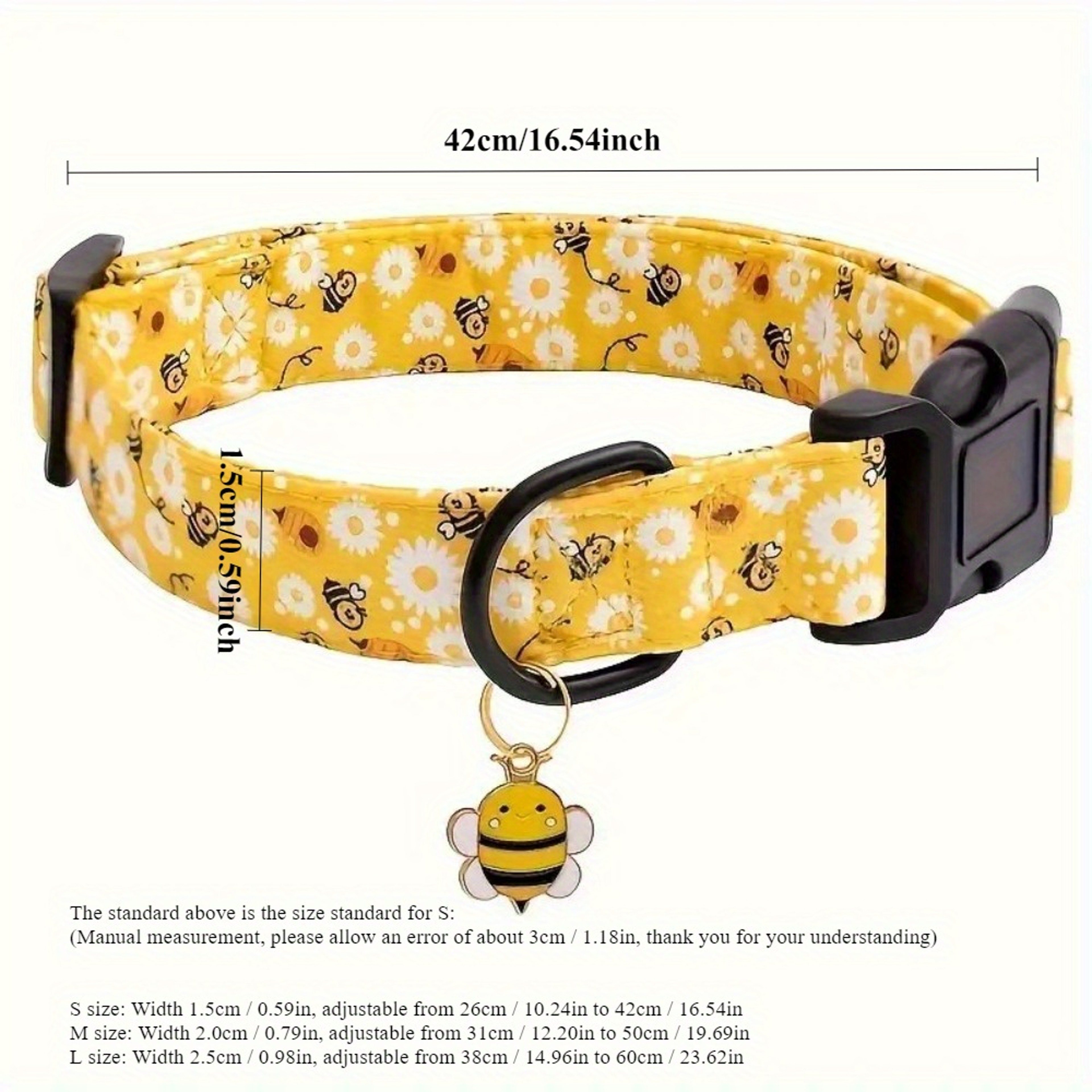 Bright Yellow Bee Print Dog Collar Soft Adjustable Nylon Dog Collar for Small Medium Large Dogs – view 6