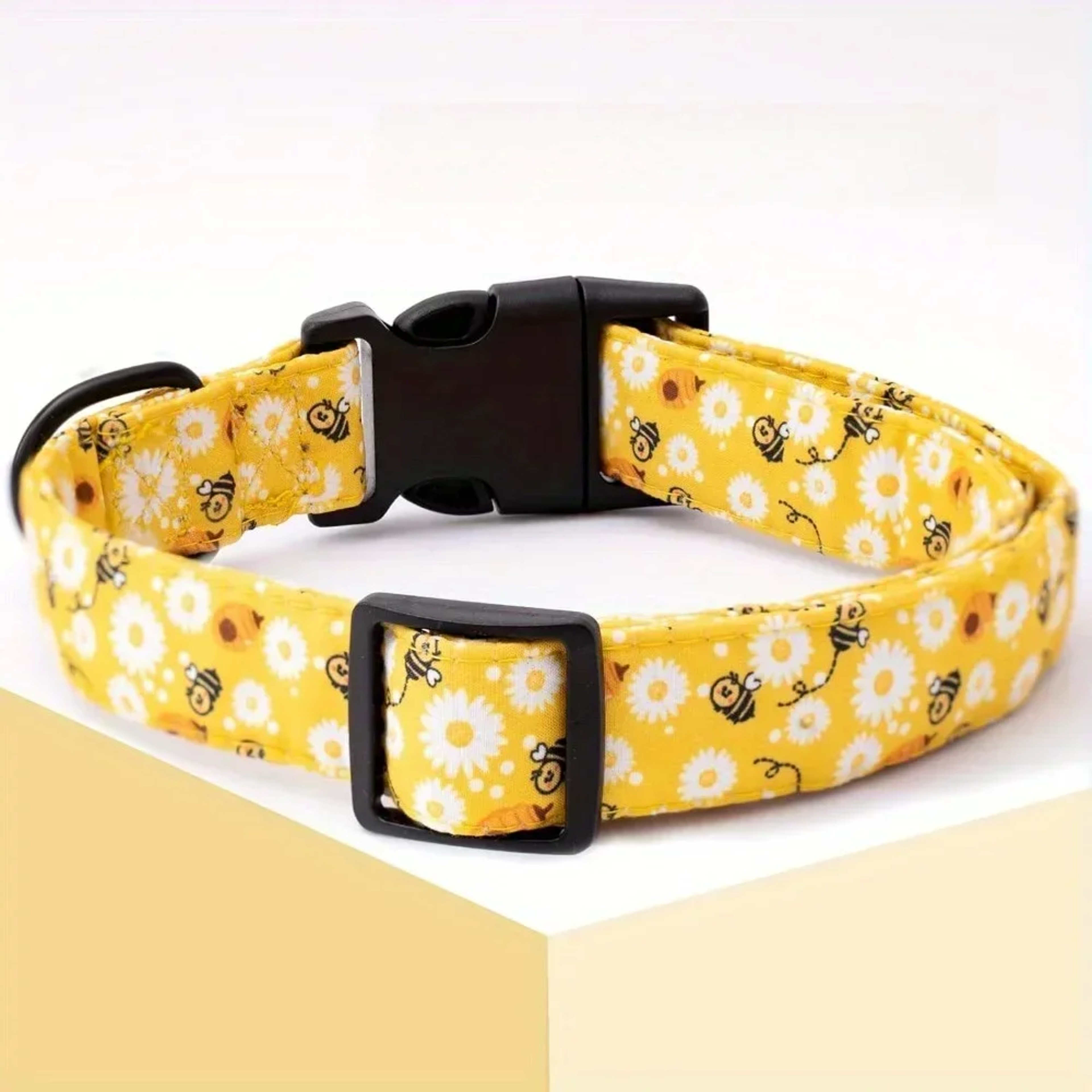 Bright Yellow Bee Print Dog Collar Soft Adjustable Nylon Dog Collar for Small Medium Large Dogs – view 4