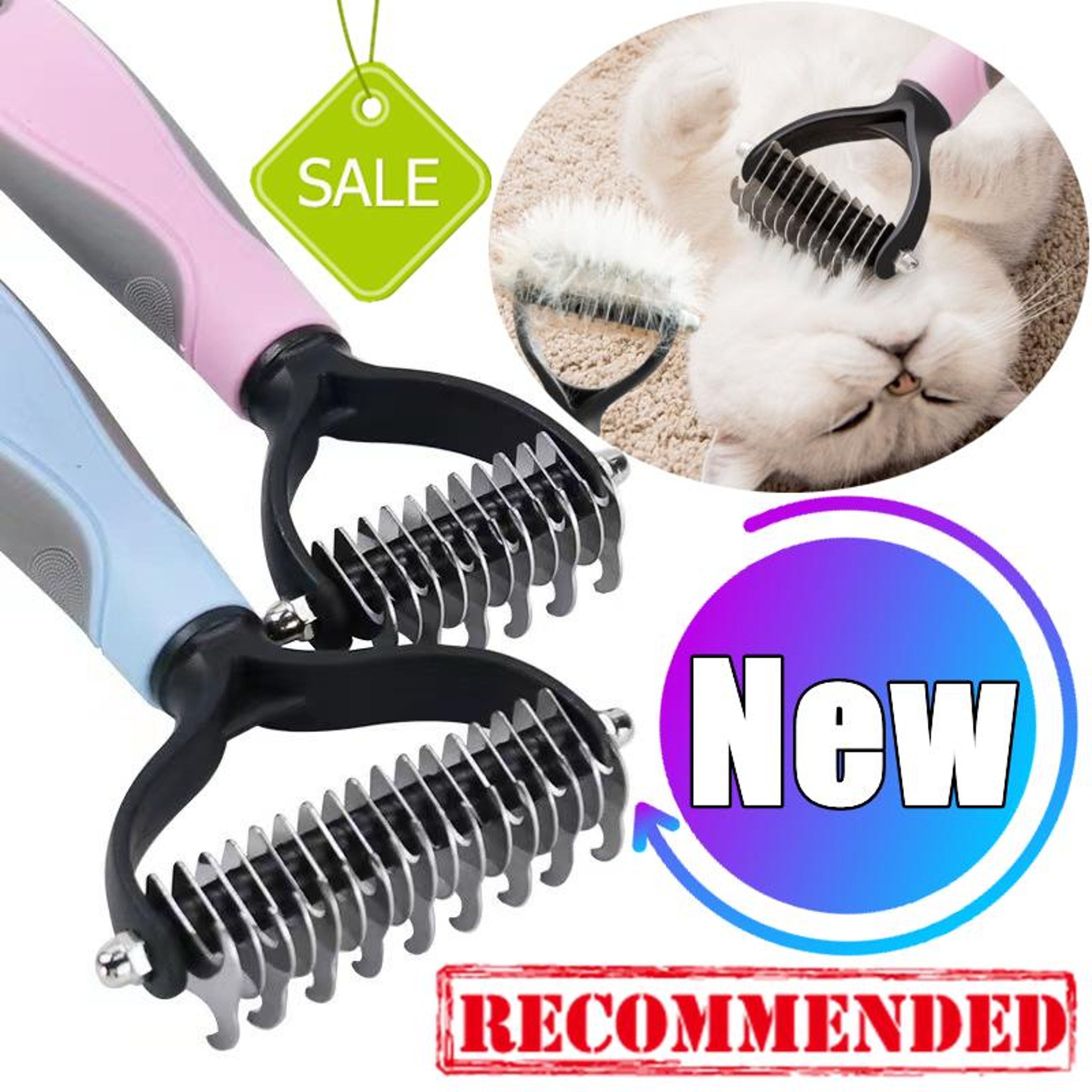 Gentle Undercoat Rake Dual Sided Pet Grooming Brush & Cat Hair Removal Comb – view 1