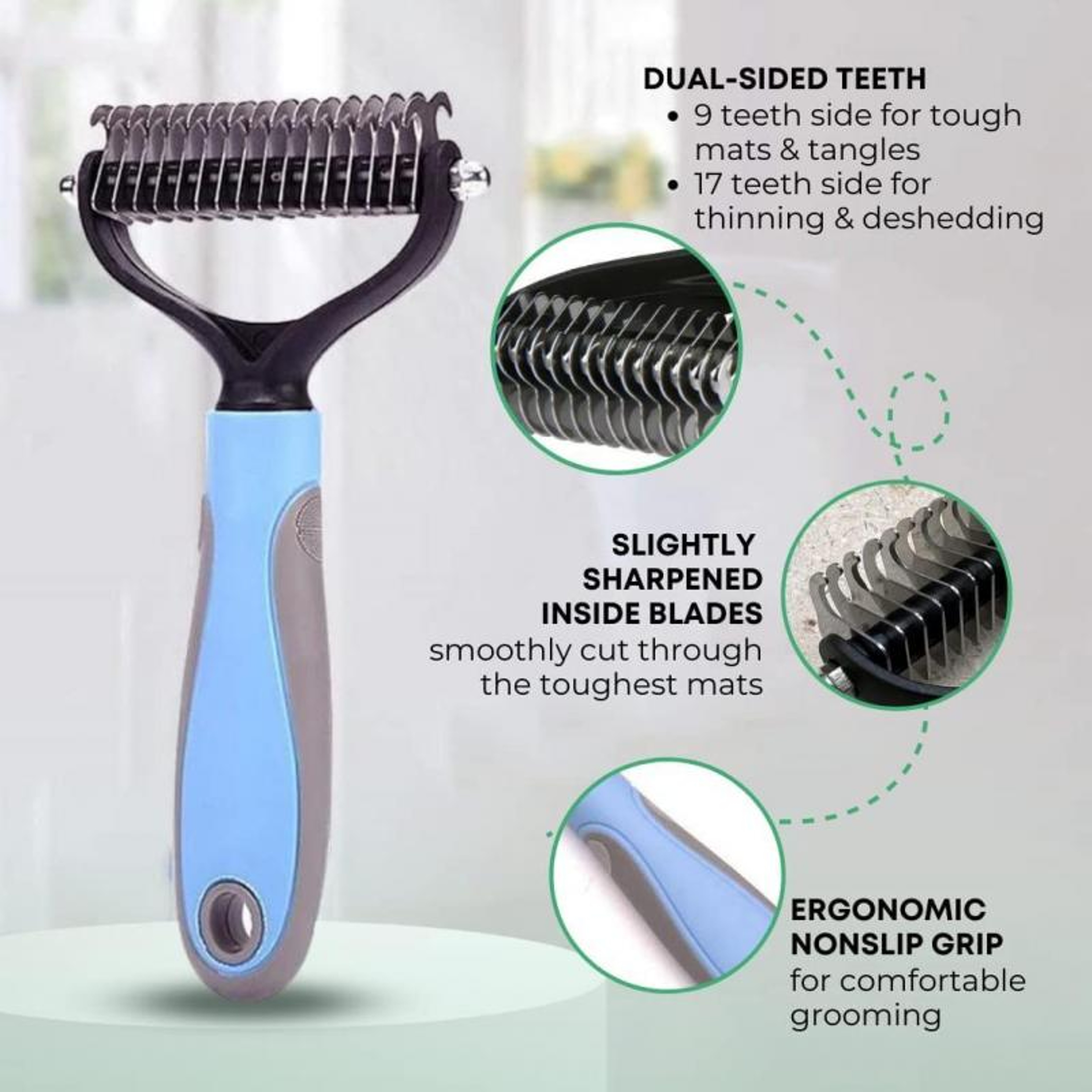 Gentle Undercoat Rake Dual Sided Pet Grooming Brush & Cat Hair Removal Comb – view 5