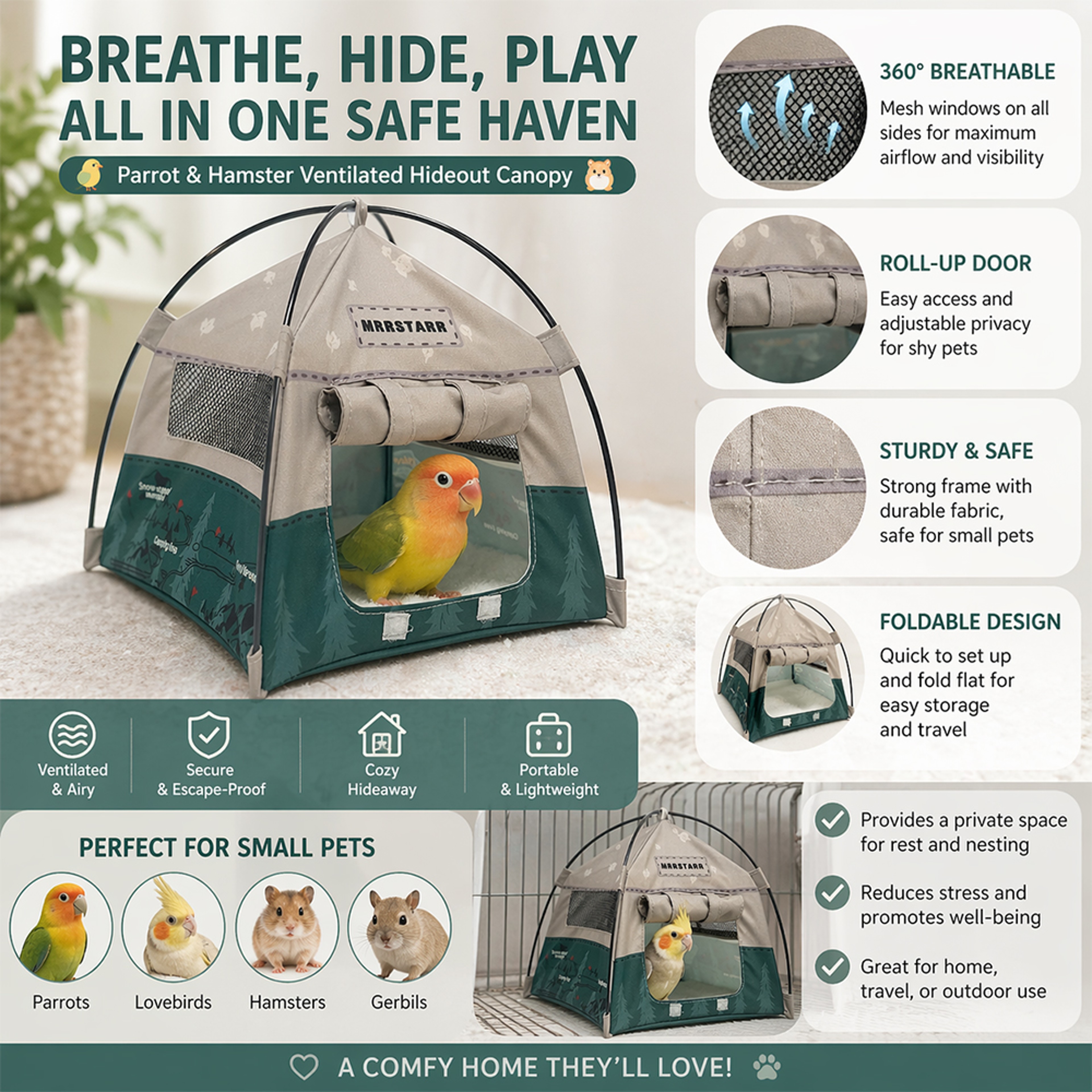 Cozy Escape Breathable Small Pet Hideout Tent Enclosure – view 3