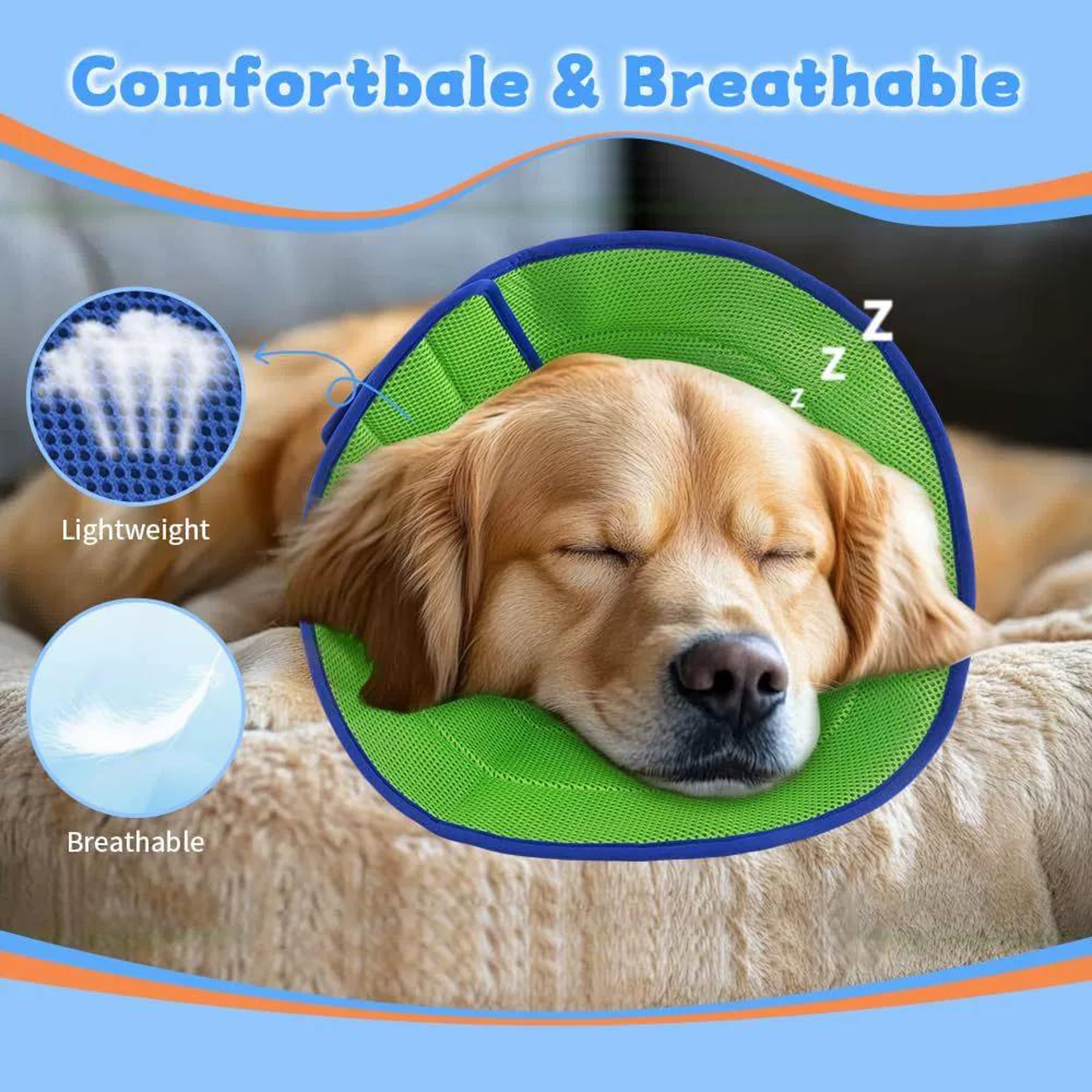 Comfort Fit Dog Recovery Cone Collar Breathable Soft Dog Cone for Post Surgery Healing & Anti Licking Protection – view 1