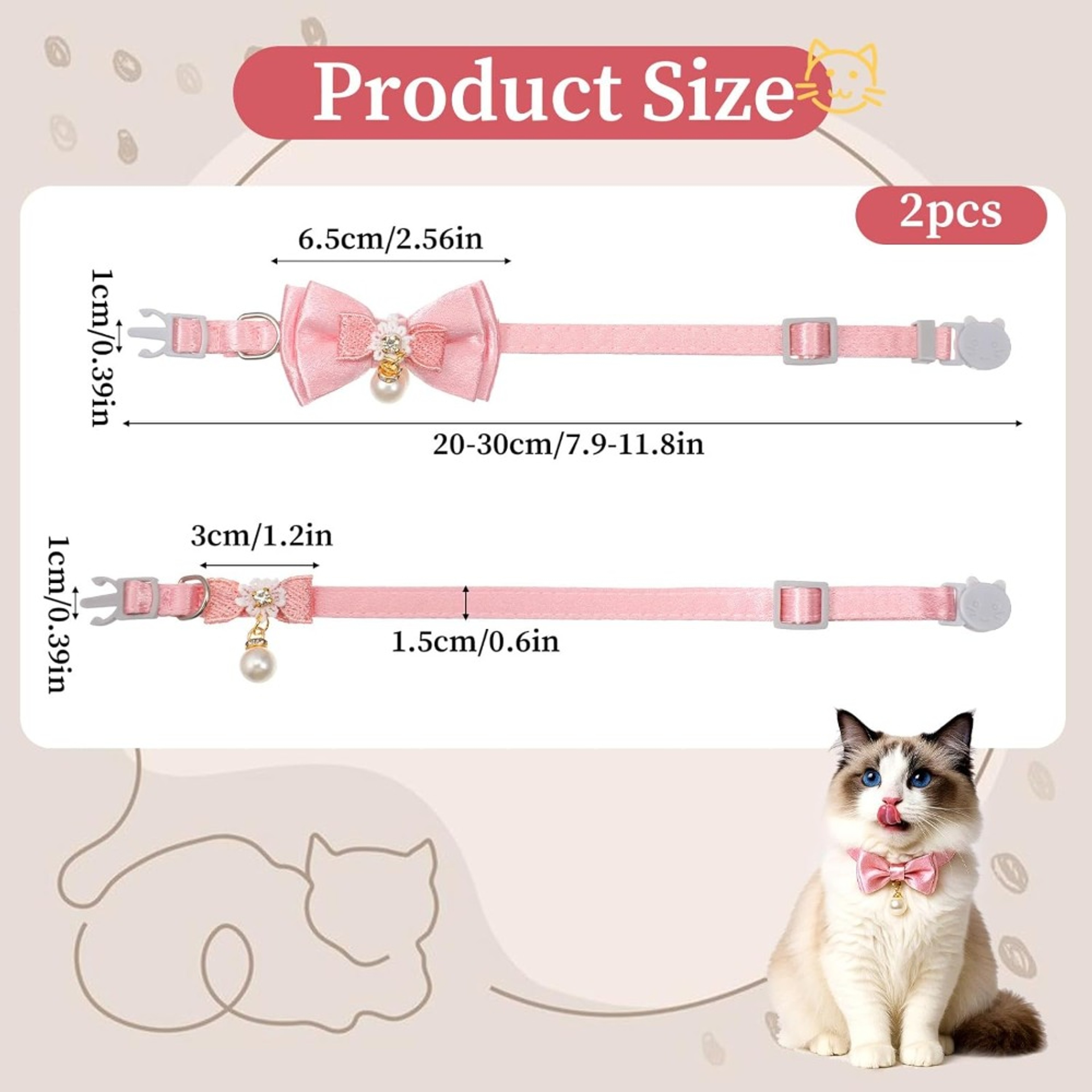 Breakaway Cat Collar with Pink Bow Adjustable Kitten Collar 2-Pack for Stylish & Safe Cats – view 2