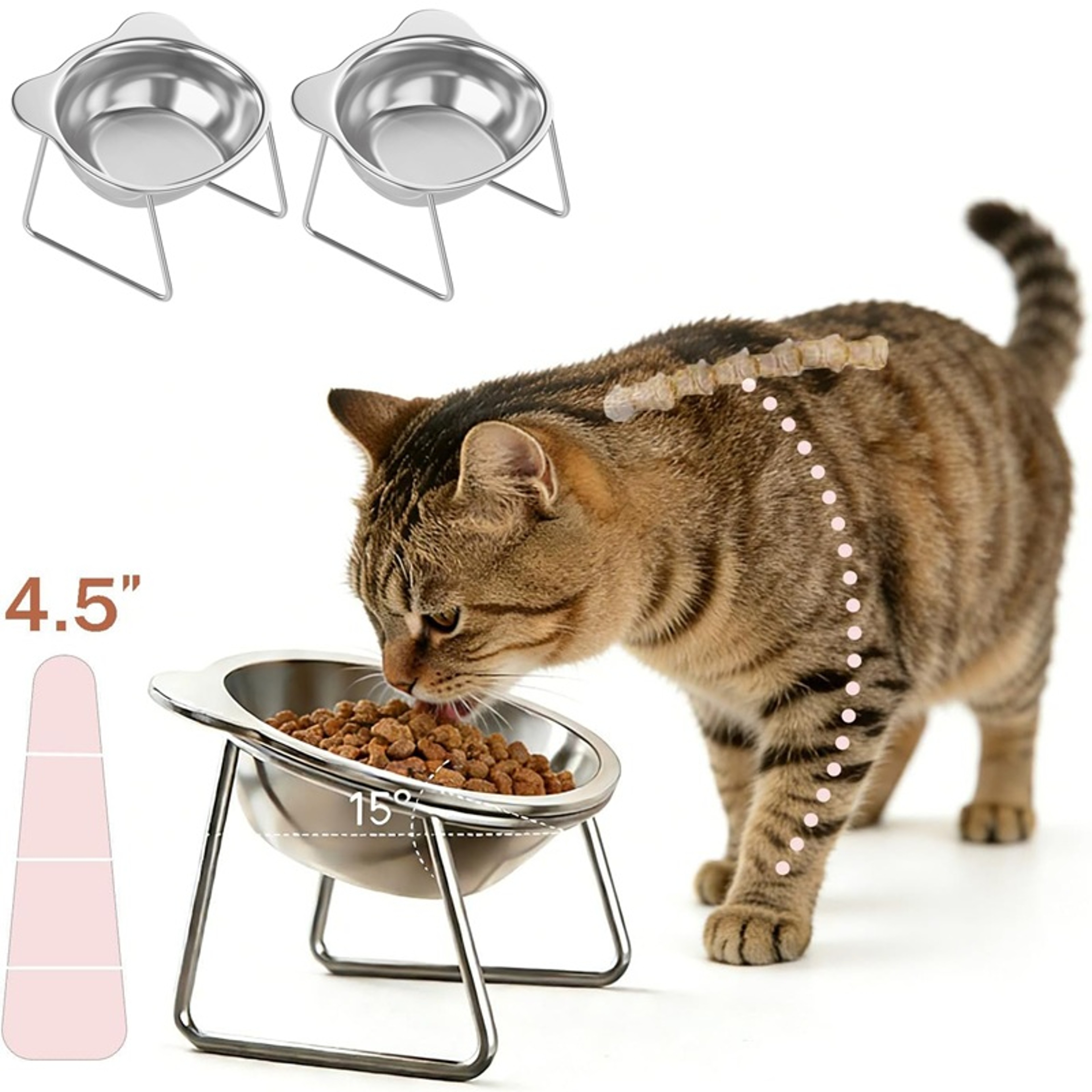 Elevated Cat Feeding Bowl with Tilted Stainless Steel Design for Cats & Small Dogs – view 1