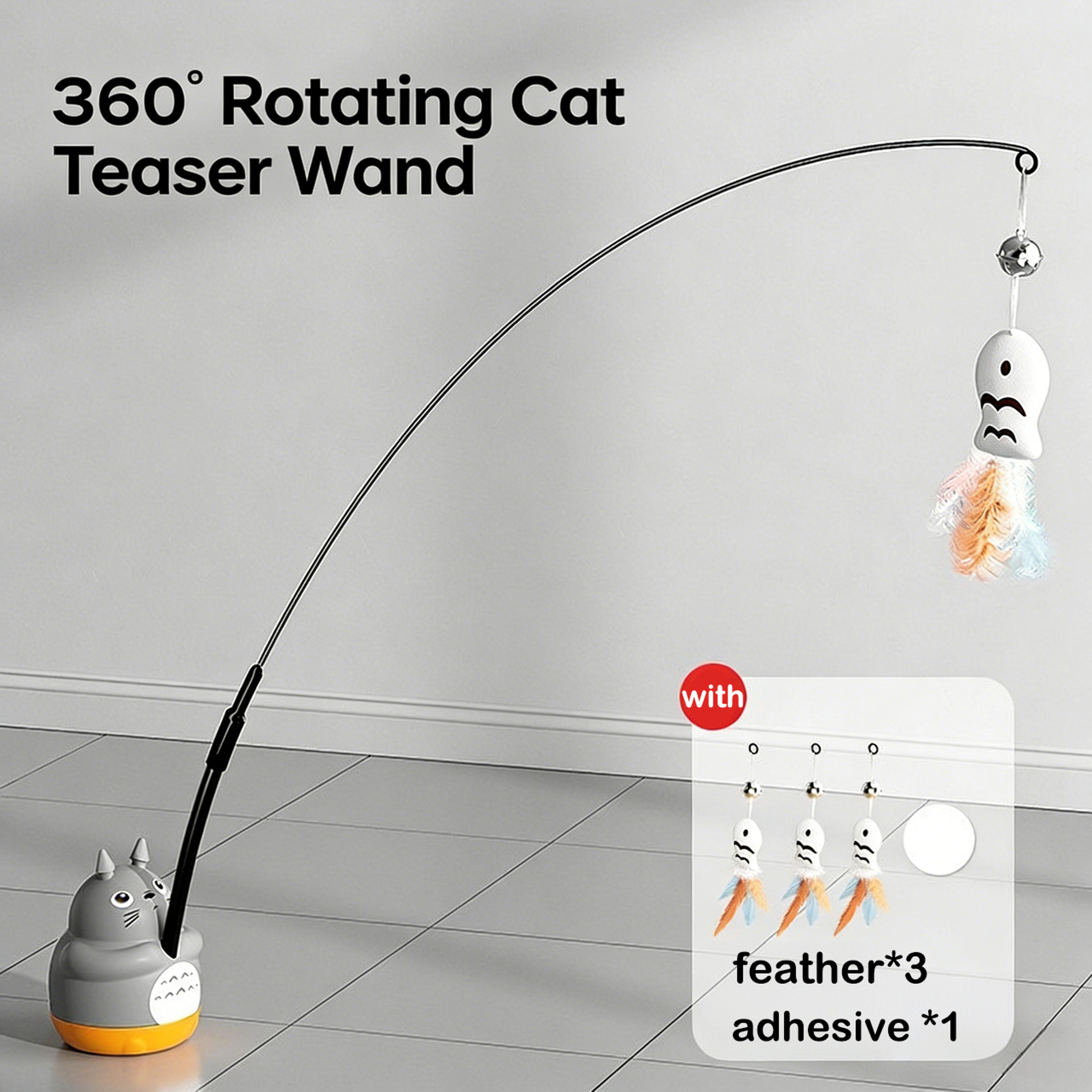 Whirl Play Interactive Cat Teaser Wand with Rotating Steel Wire, Bell Fish & Adhesive Base for Indoor Cats – view 7