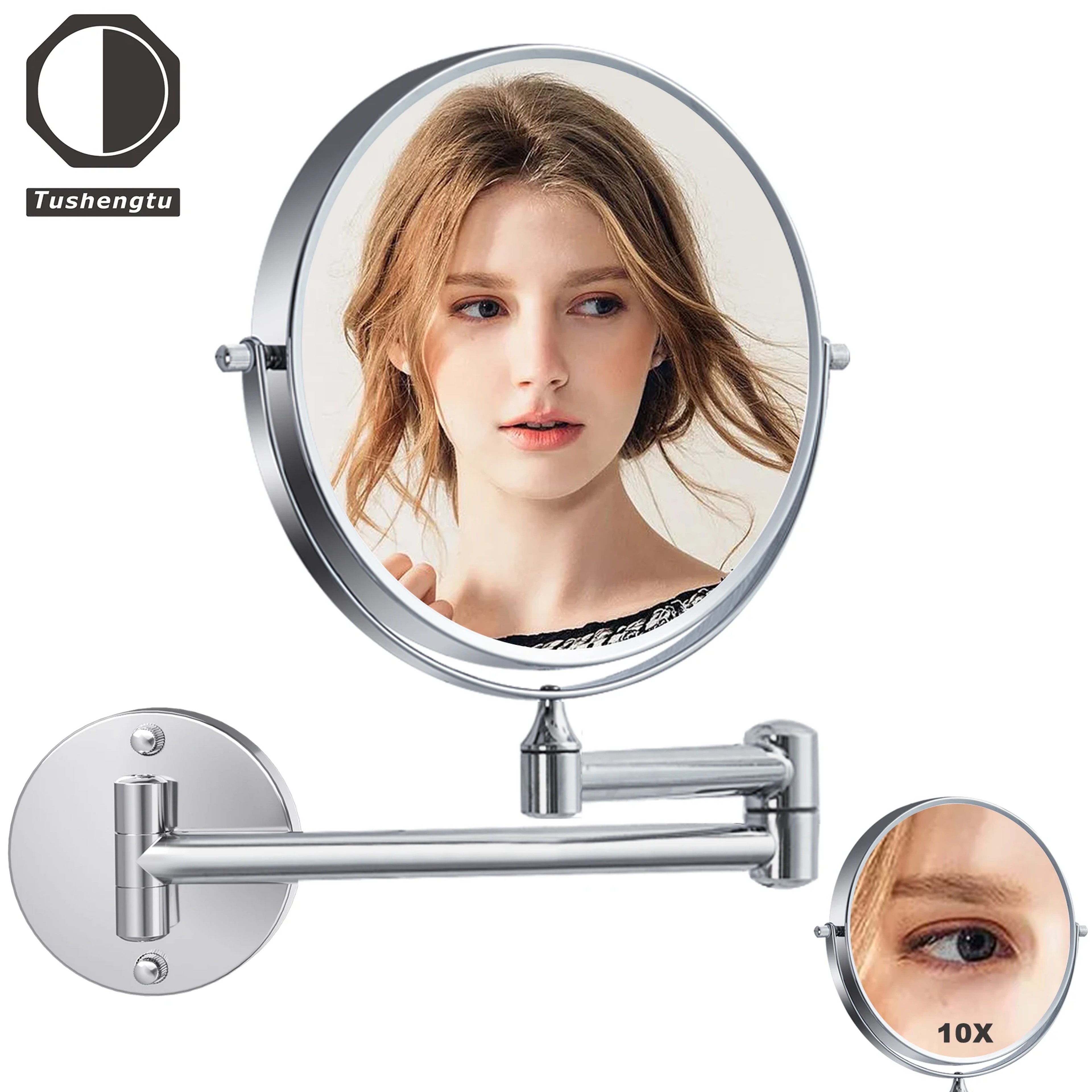 Wall Mounted Makeup Mirror with Magnification & Double Sided Swivel Design – view 1