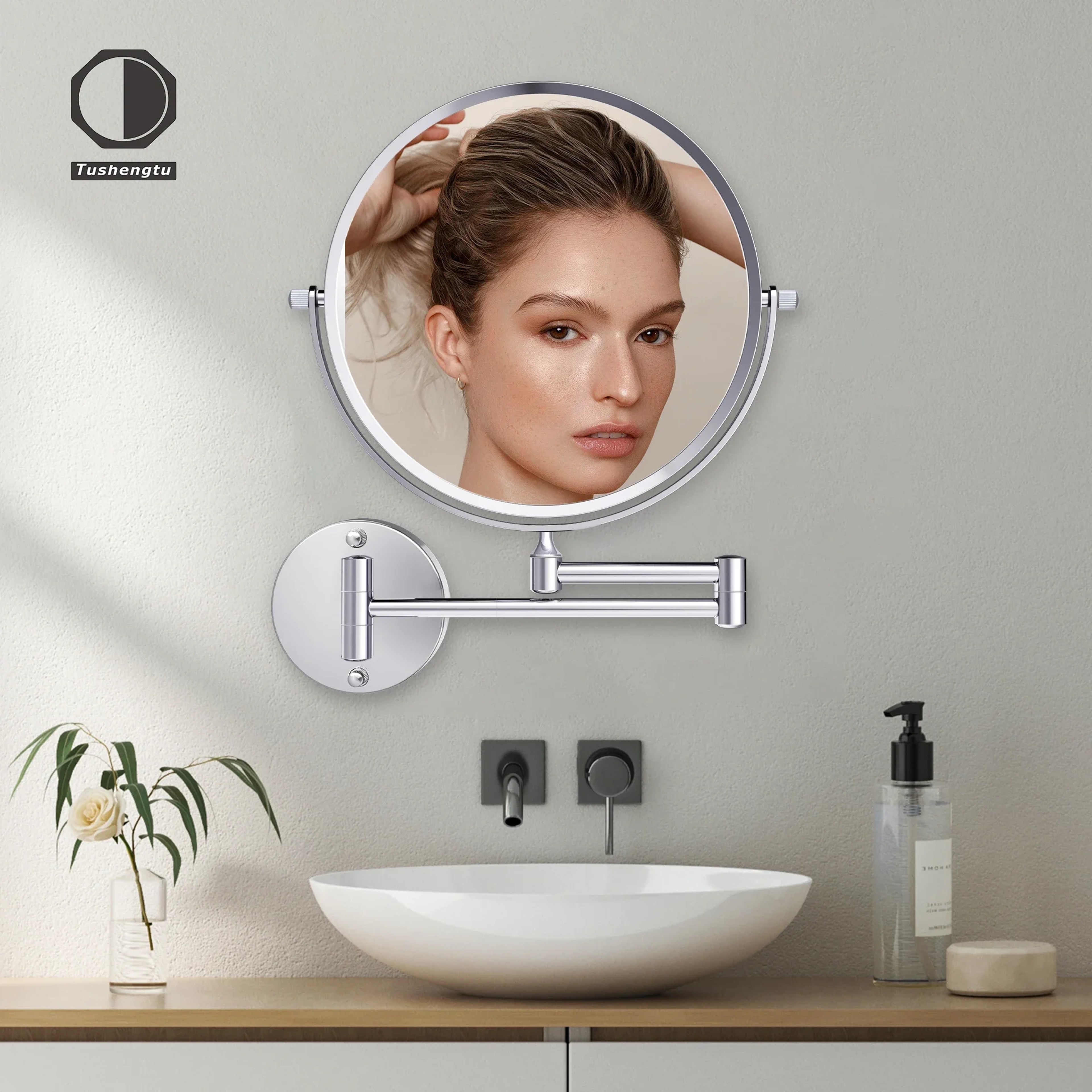 Wall Mounted Makeup Mirror with Magnification & Double Sided Swivel Design – view 2