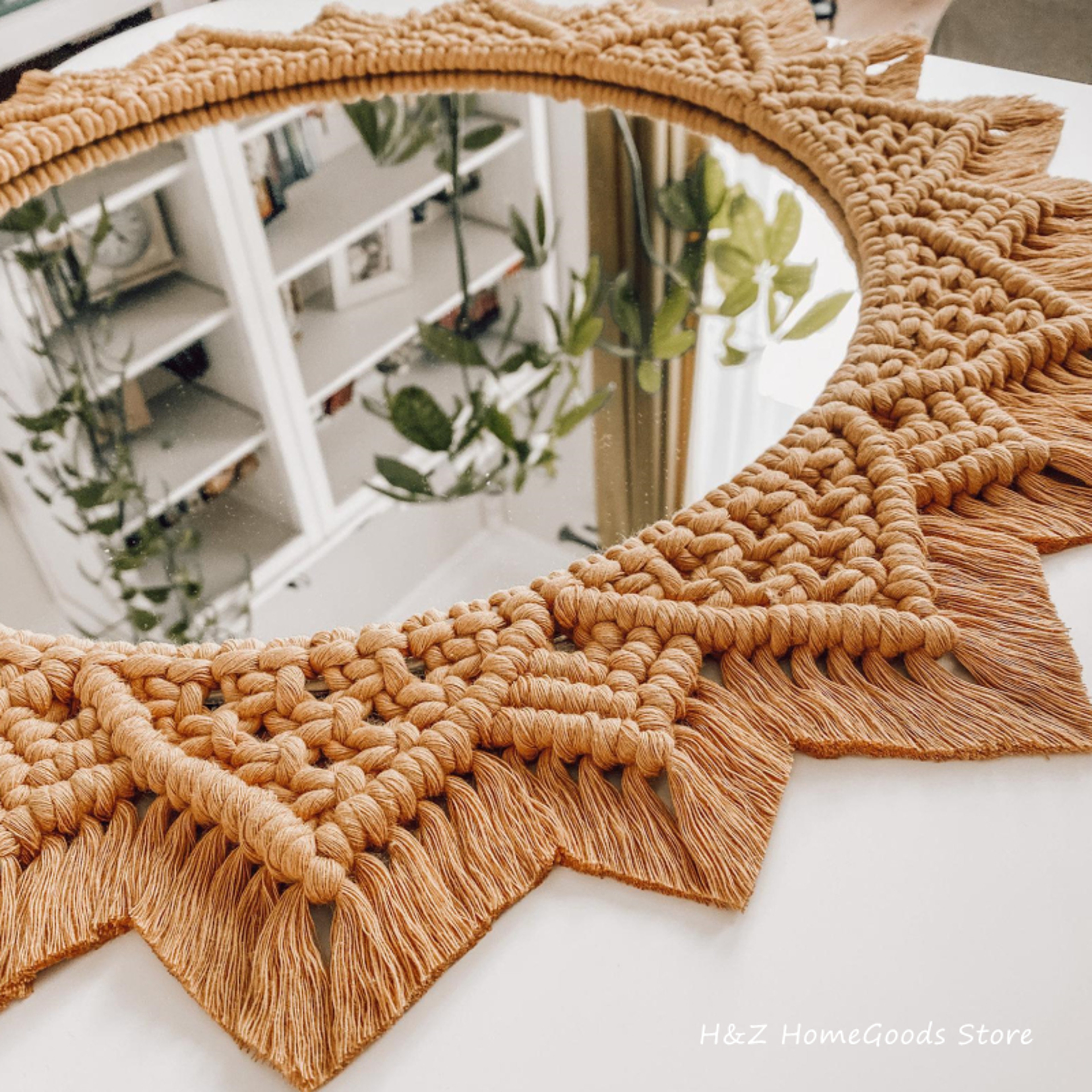 Handmade Wall Mirror with Cotton Macrame Frame Round Bohemian Home Decor – view 3