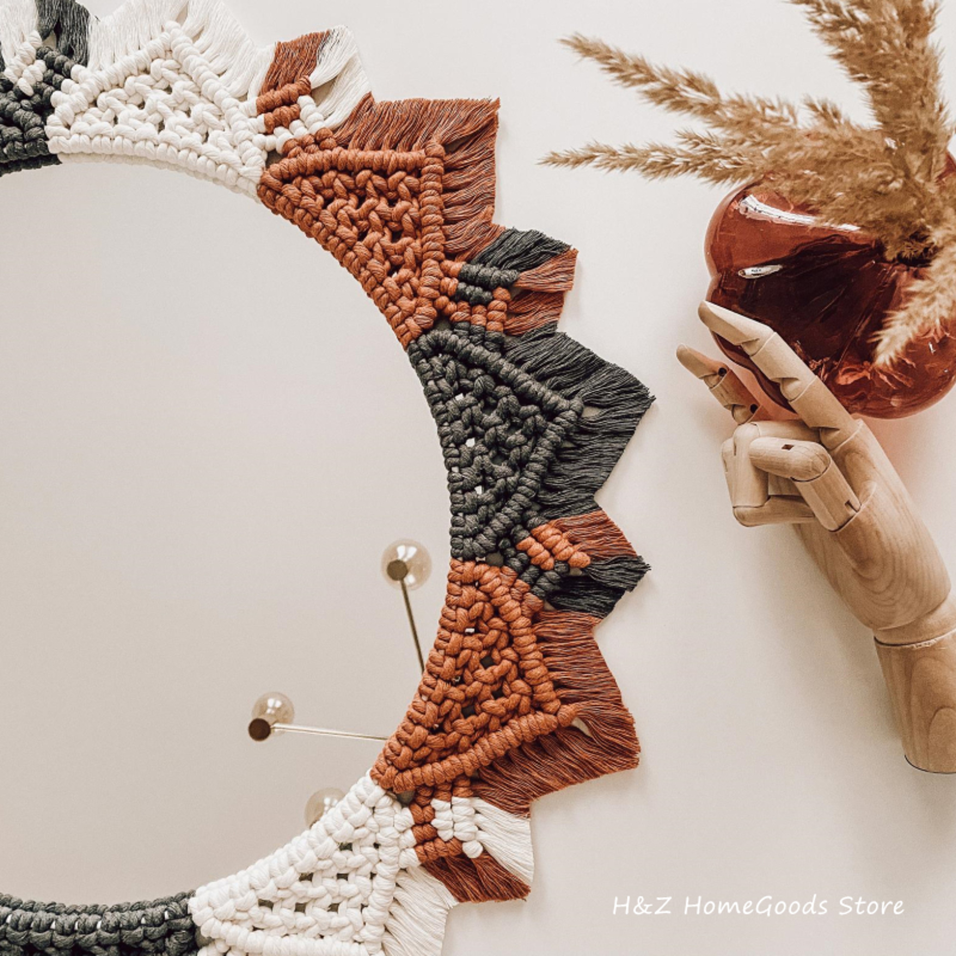 Handmade Wall Mirror with Cotton Macrame Frame Round Bohemian Home Decor – view 4