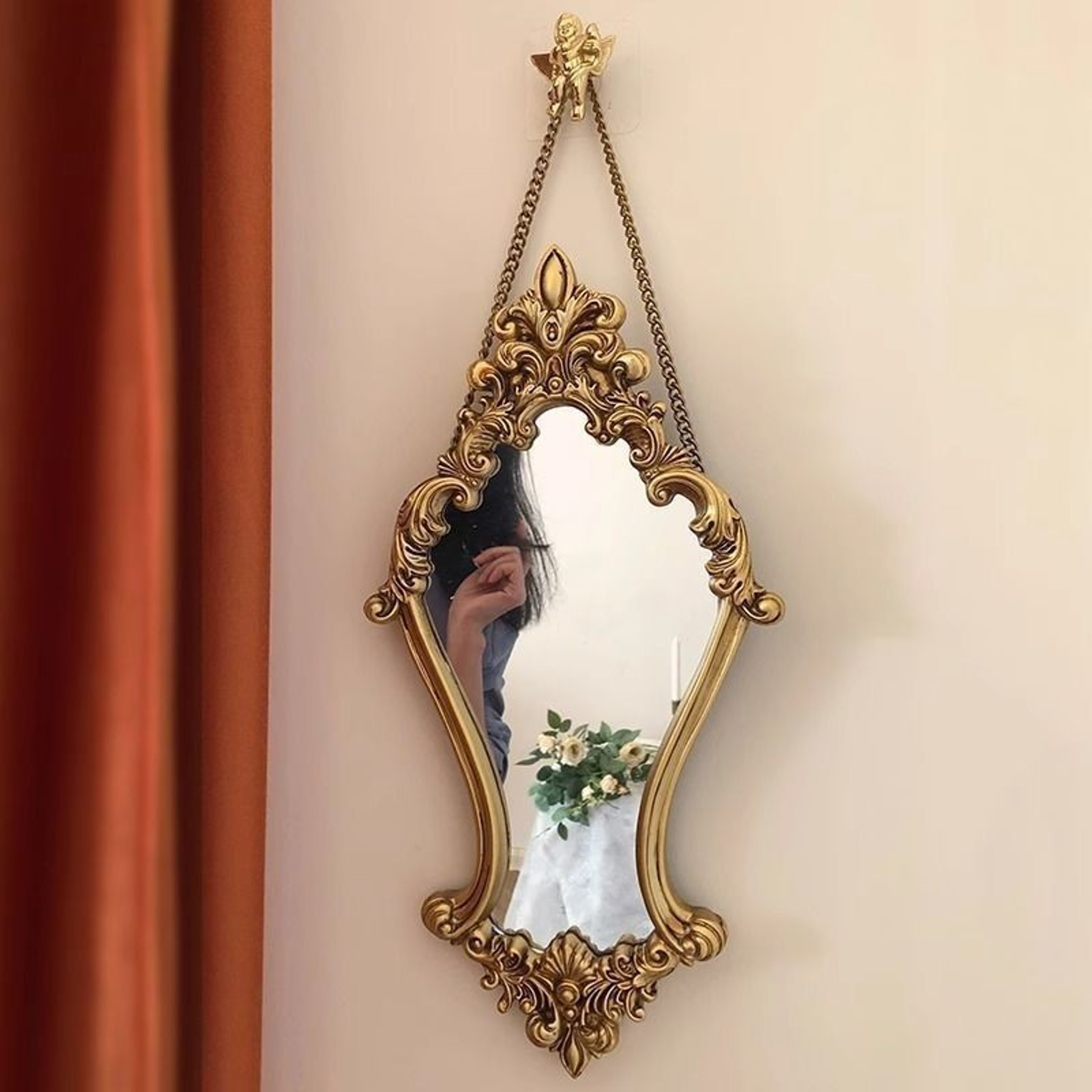 Vintage Carved Wall Mirror Decorative Vanity & Antique Style Home Accent Frame – view 1