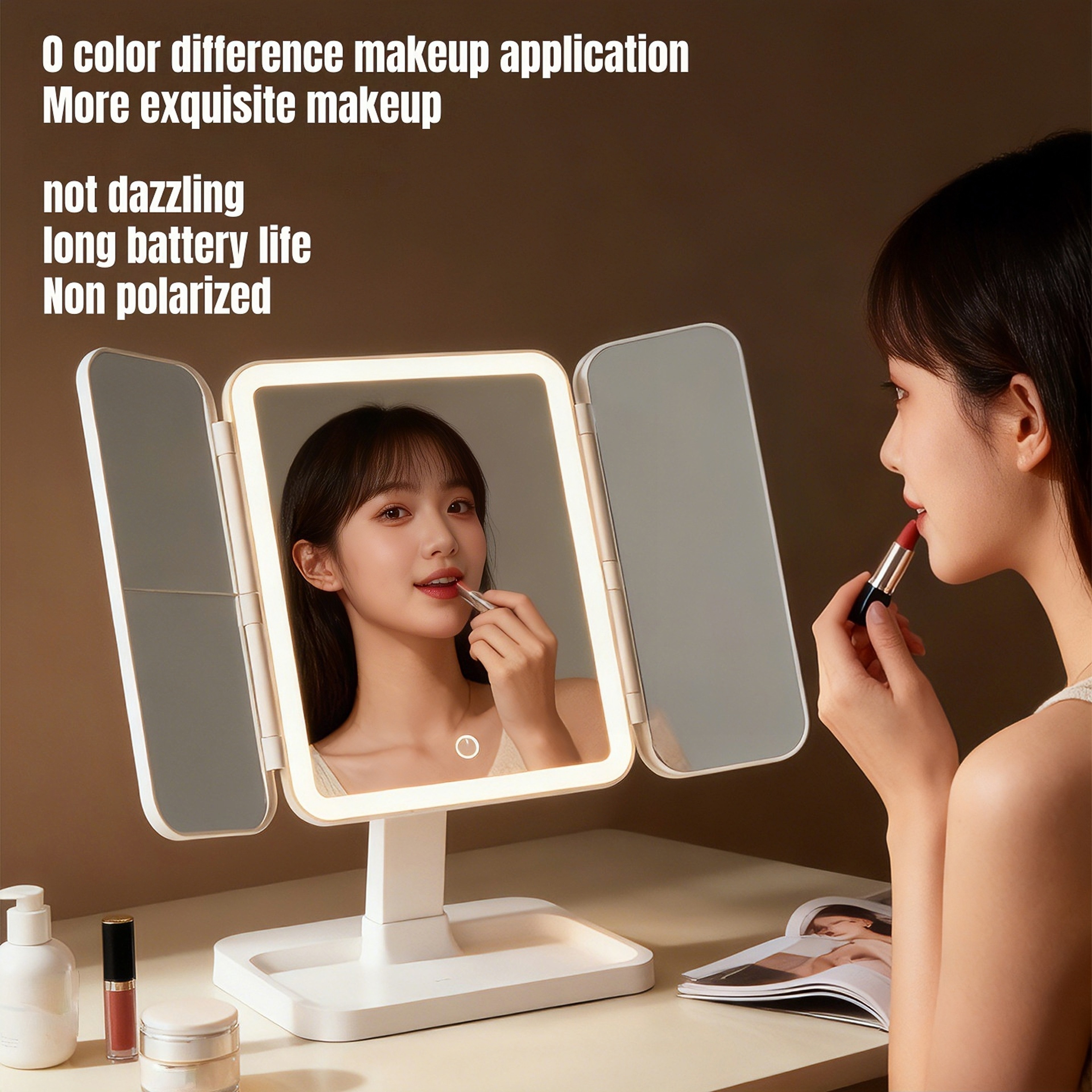 Tri Fold LED Makeup Mirror with Adjustable Panels for Flawless Beauty & Grooming – view 3