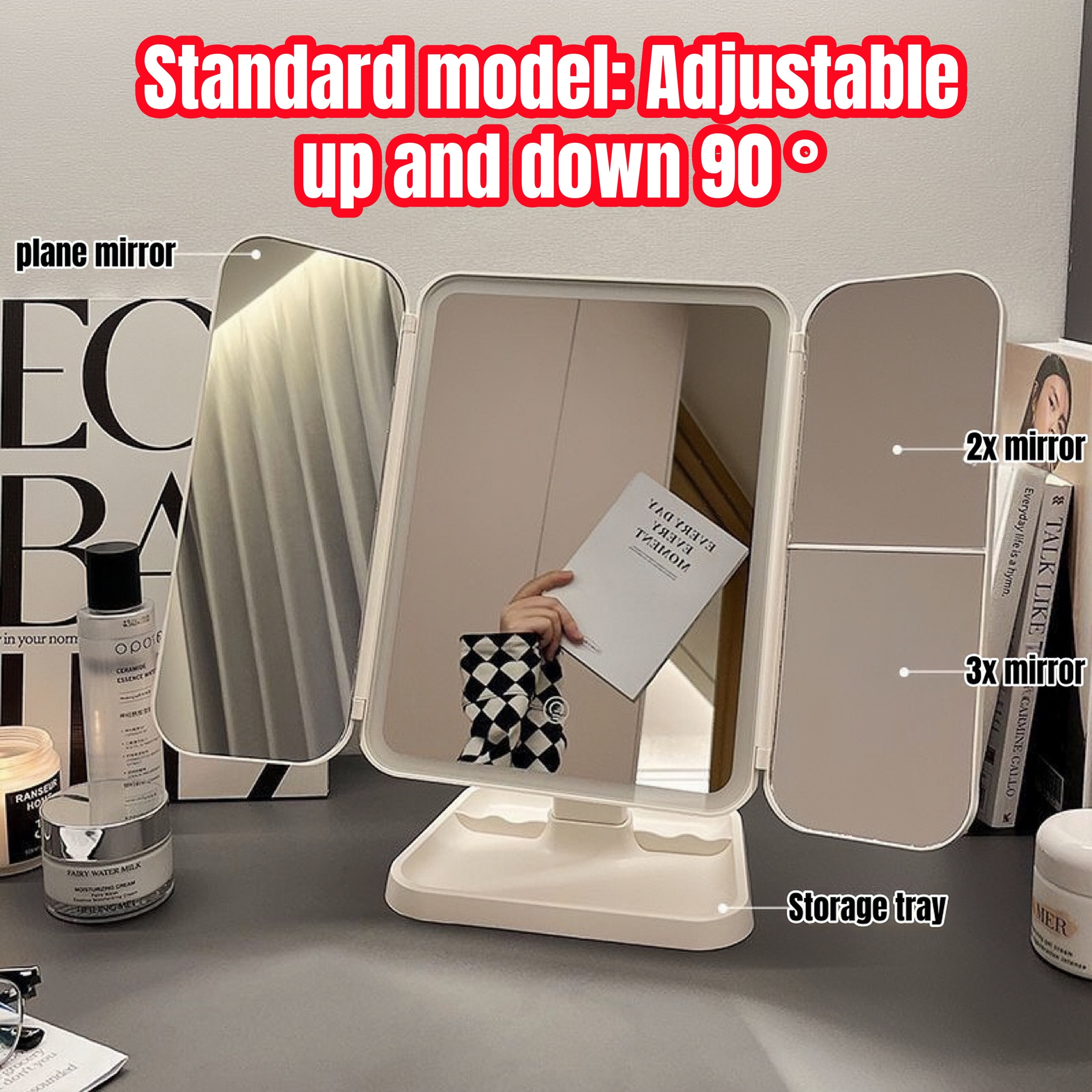 Tri Fold LED Makeup Mirror with Adjustable Panels for Flawless Beauty & Grooming – view 8