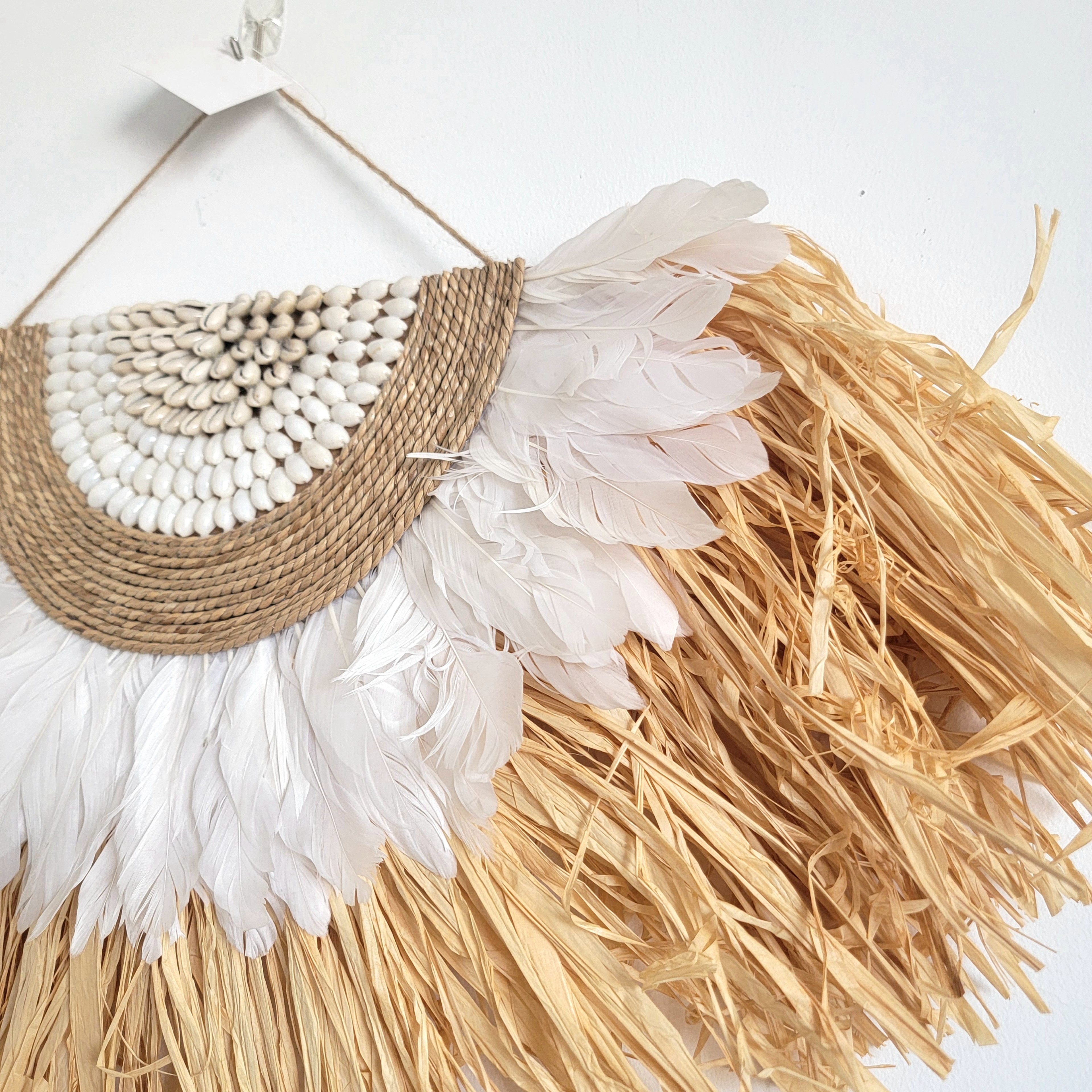 Boho Raffia Wall Decor Handmade Natural Fiber Feather Wall Hanging Art – view 4