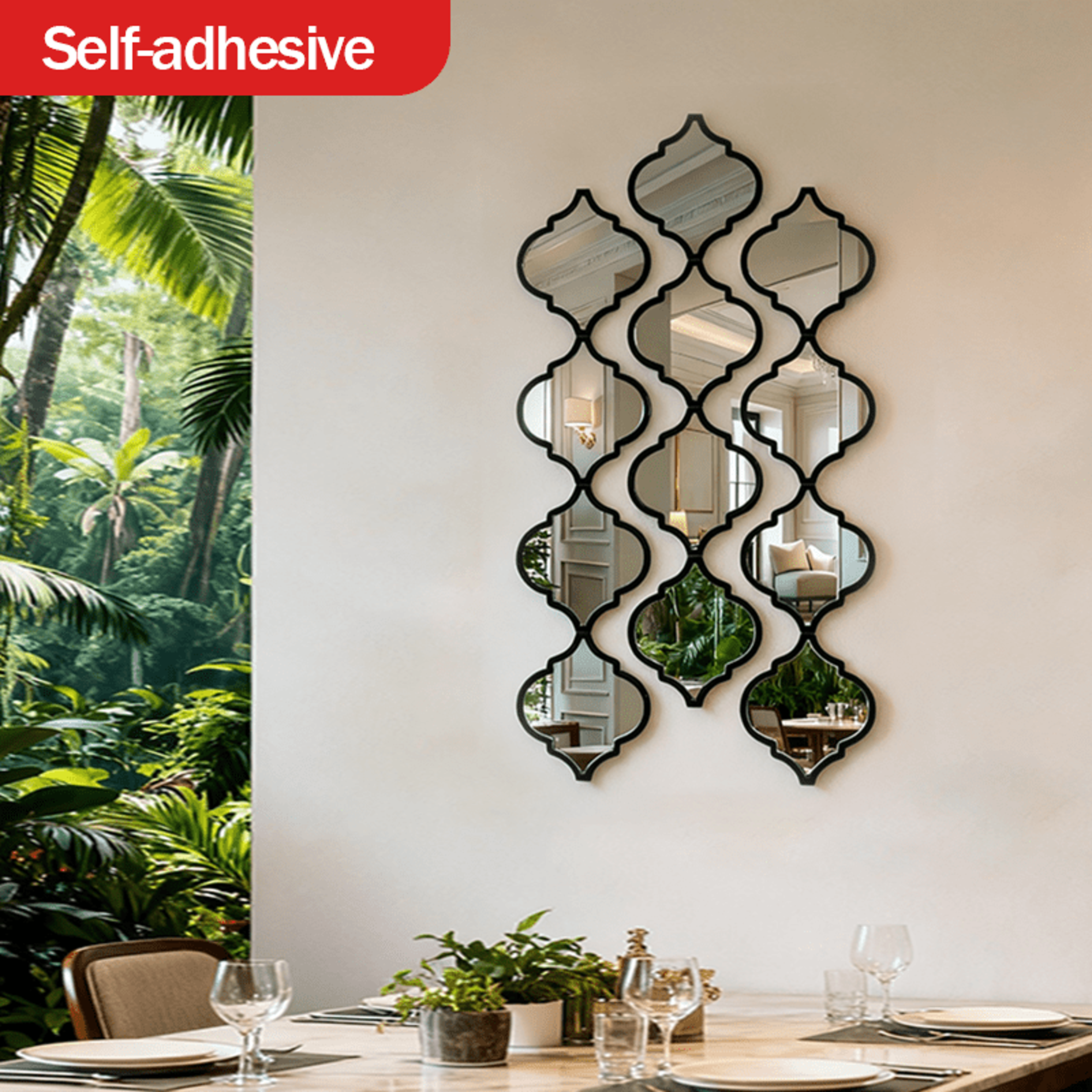 Moroccan Wall Mirror Decor Set of Acrylic Decorative Mirror Tiles for Living Room & Hallway – view 2