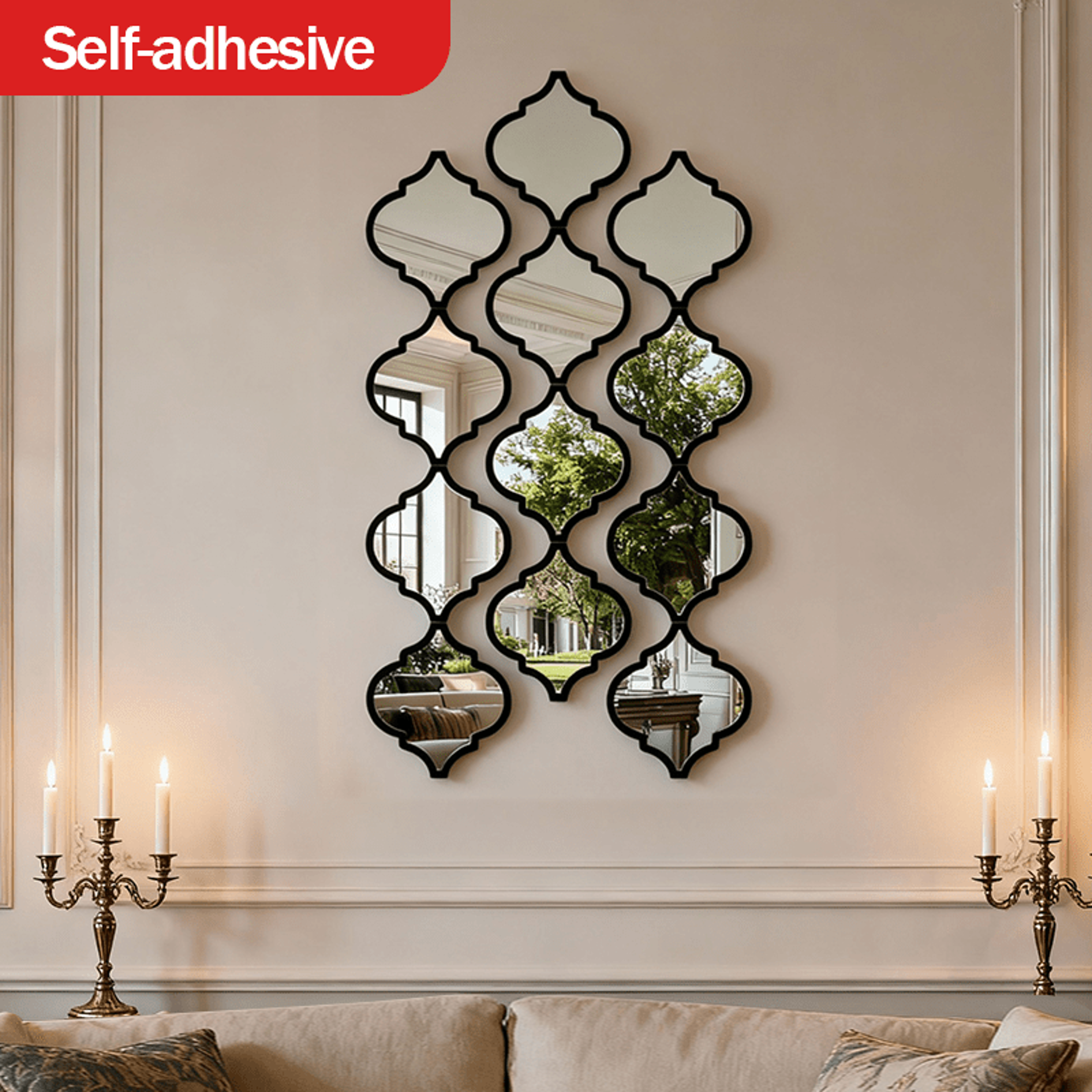 Moroccan Wall Mirror Decor Set of Acrylic Decorative Mirror Tiles for Living Room & Hallway – view 3