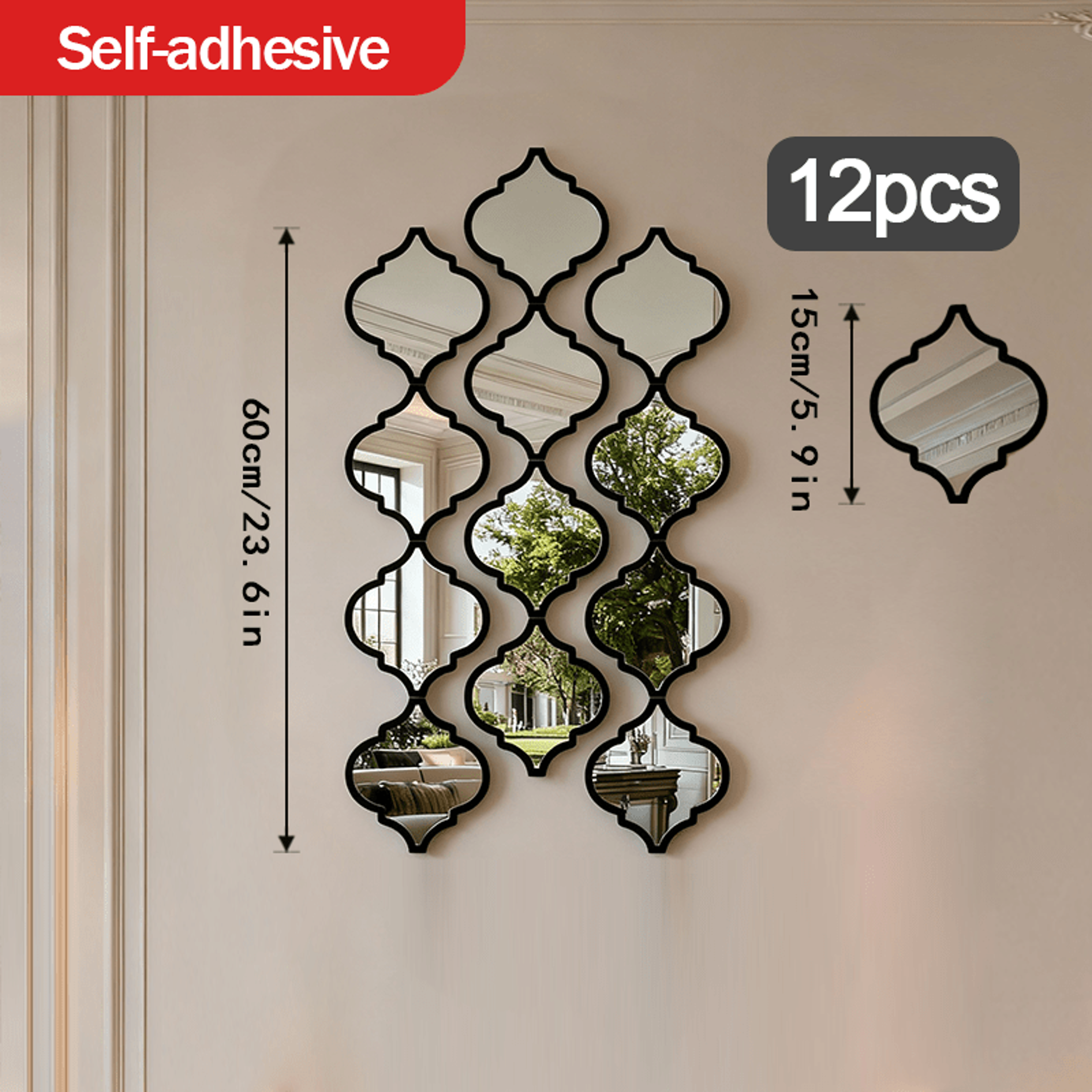 Moroccan Wall Mirror Decor Set of Acrylic Decorative Mirror Tiles for Living Room & Hallway – view 5