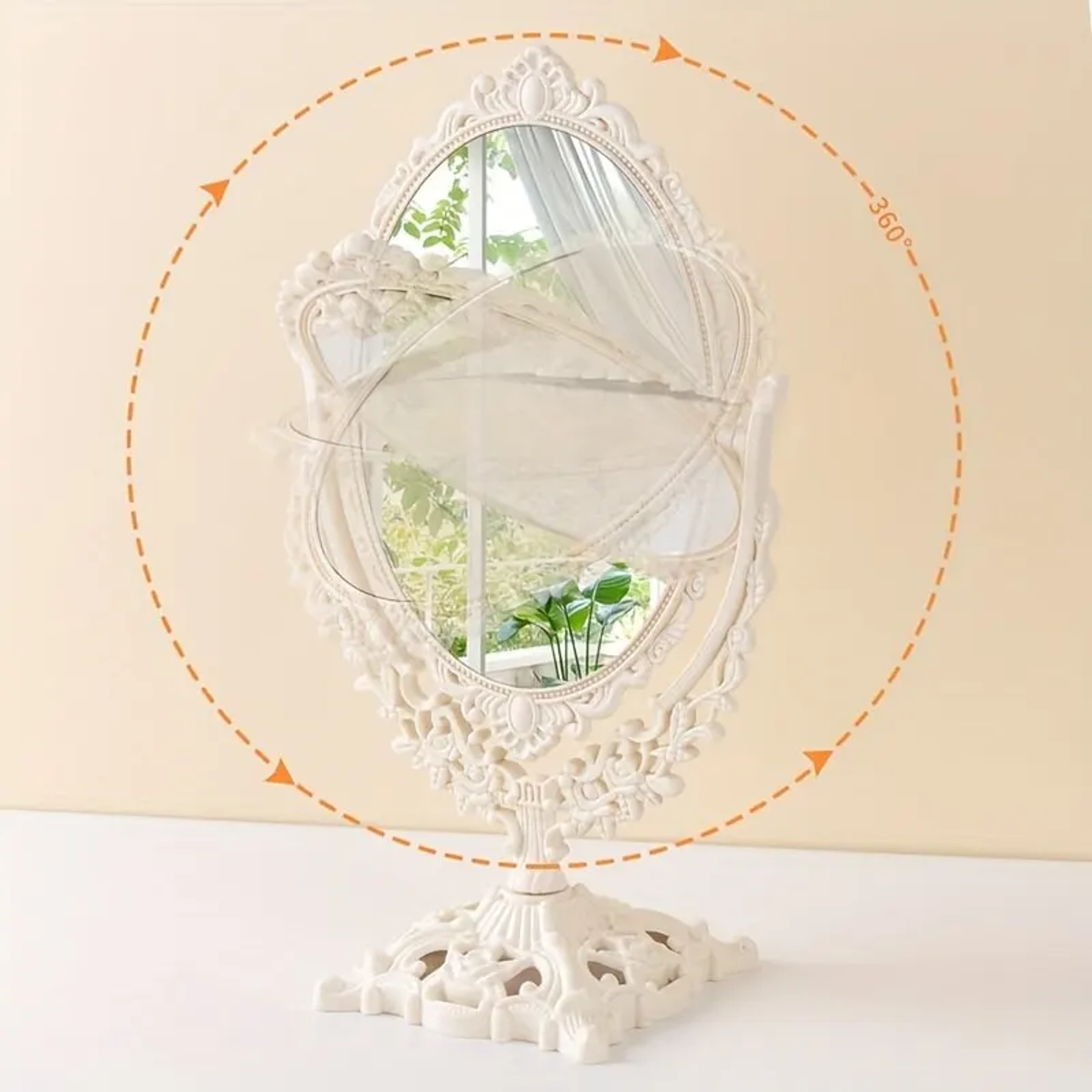 Vintage Desktop Makeup Mirror with Double-Sided 360° Rotating Vanity Design – view 2