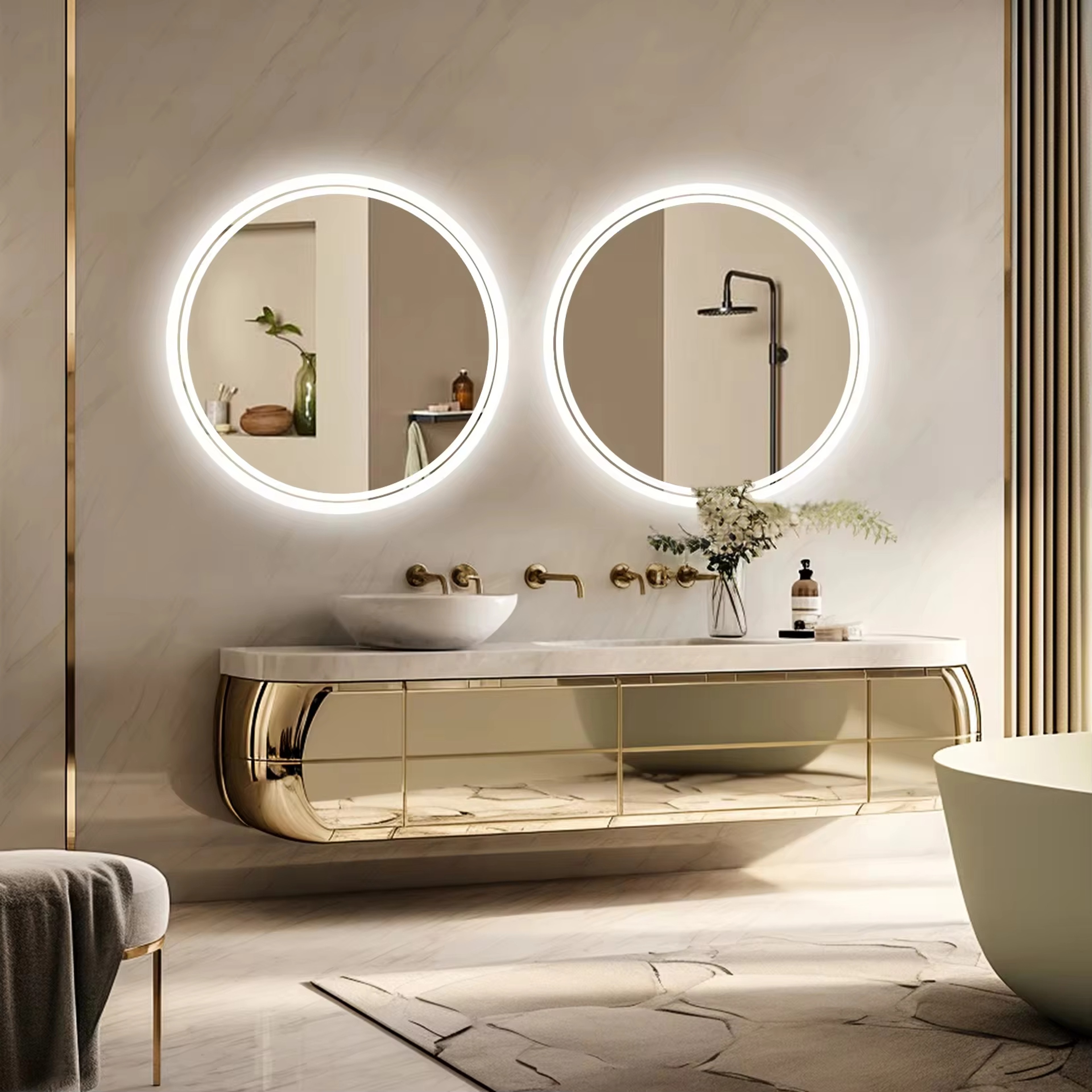 Smart LED Bathroom Mirror with Backlit Touch Light, Anti Fog Round Wall Mounted Vanity Mirror – view 3