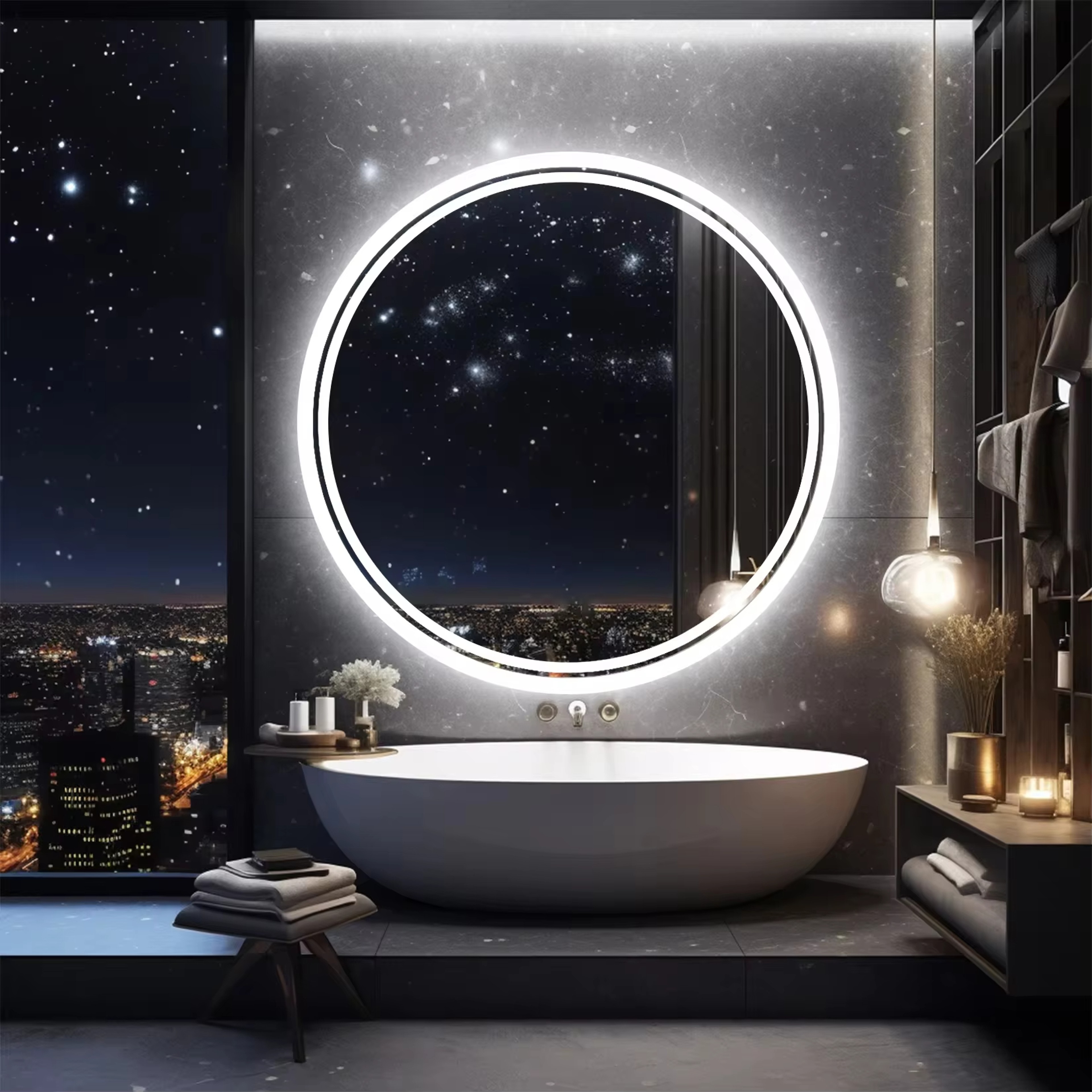 Smart LED Bathroom Mirror with Backlit Touch Light, Anti Fog Round Wall Mounted Vanity Mirror – view 4