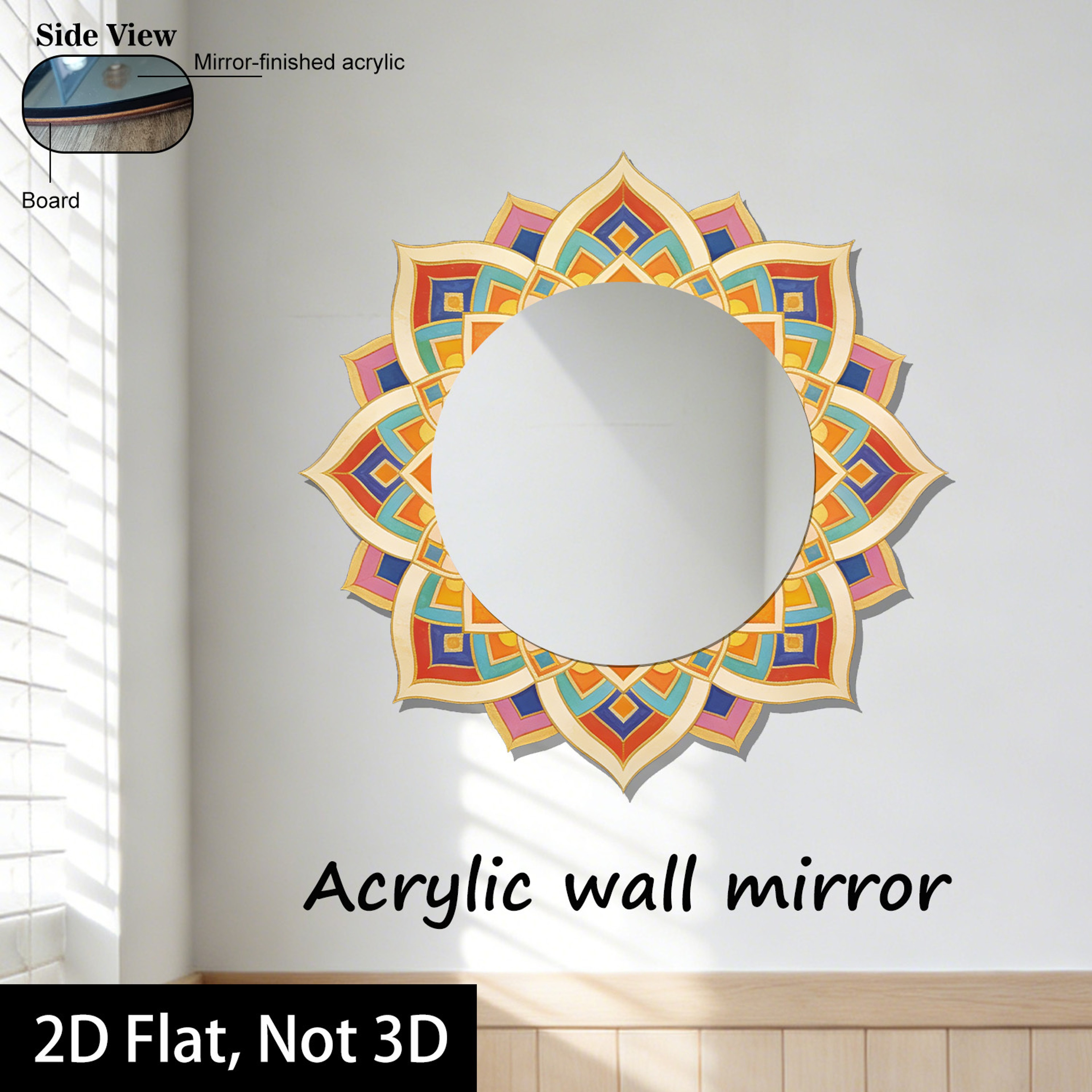 Mandala Wall Mirror Acrylic Decorative Wall Art for Yoga Room, Bedroom & Home Decor – view 2