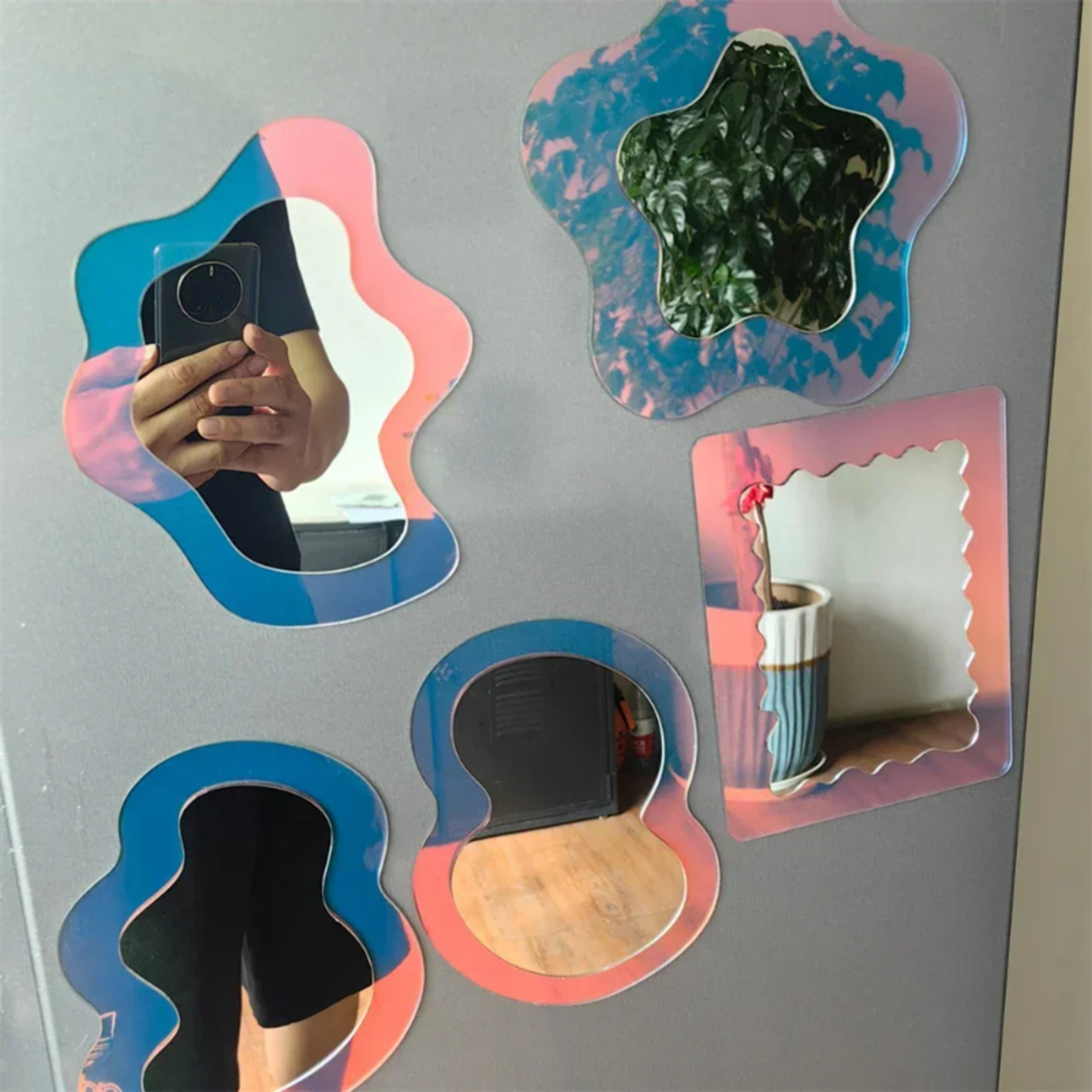 Geometric Magnetic Locker Mirror for School, Fridge & Bathroom Frameless Makeup Mirror – view 3