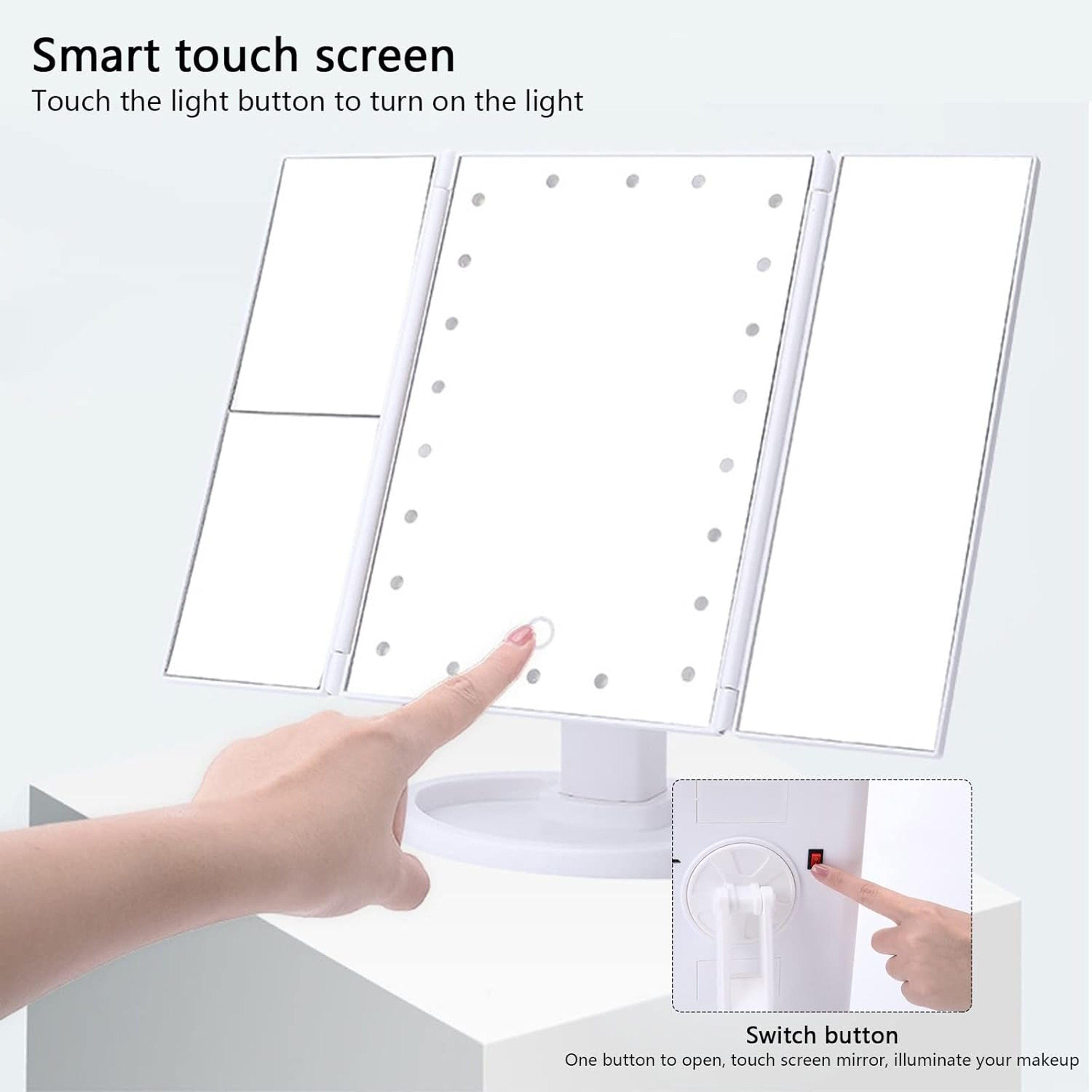 LED Makeup Mirror with Lights Trifold Makeup Mirror Magnifying Touch Control Vanity Mirror – view 1