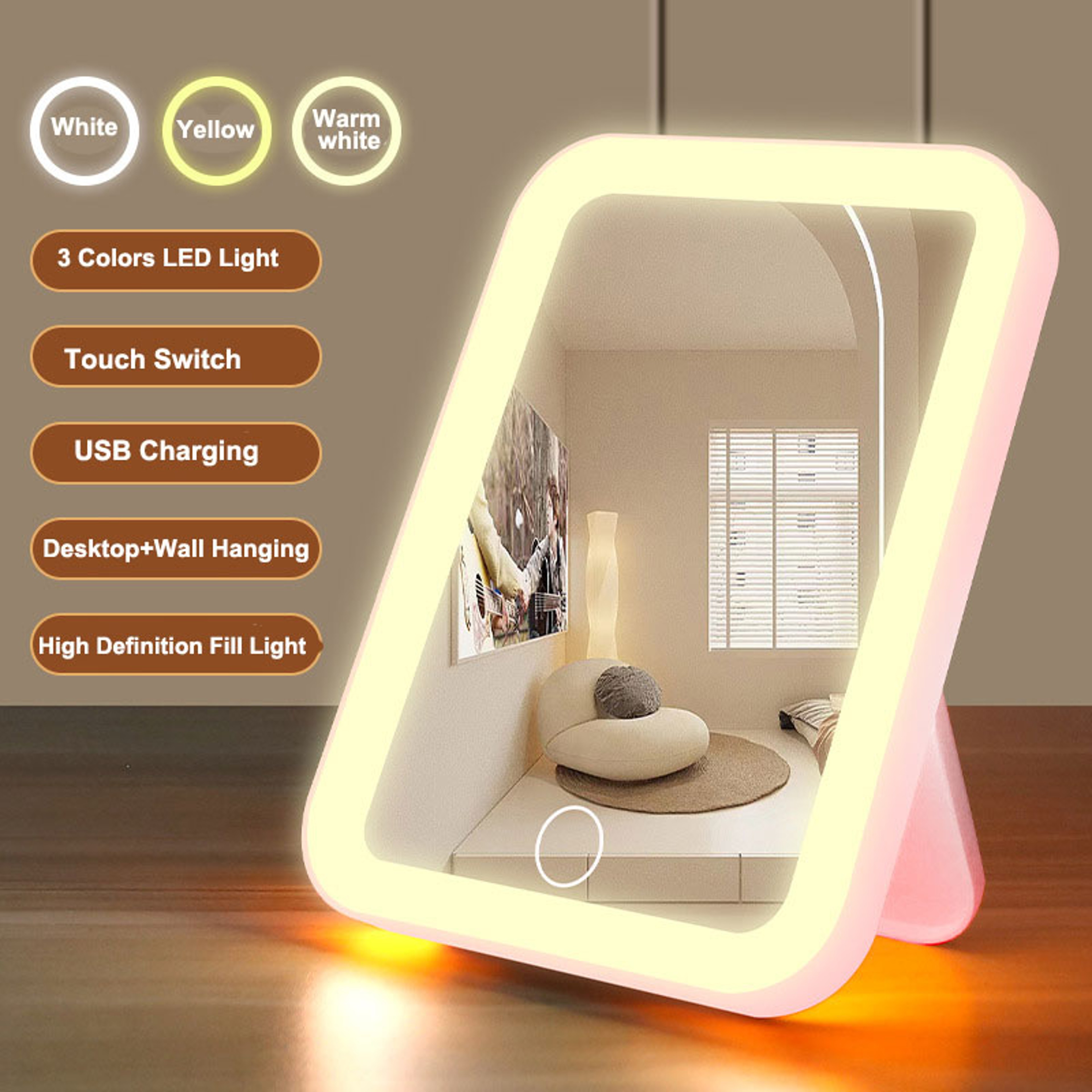LED Vanity Mirror With Touch Control Light Modes  USB Rechargeable Portable Makeup Mirror 3