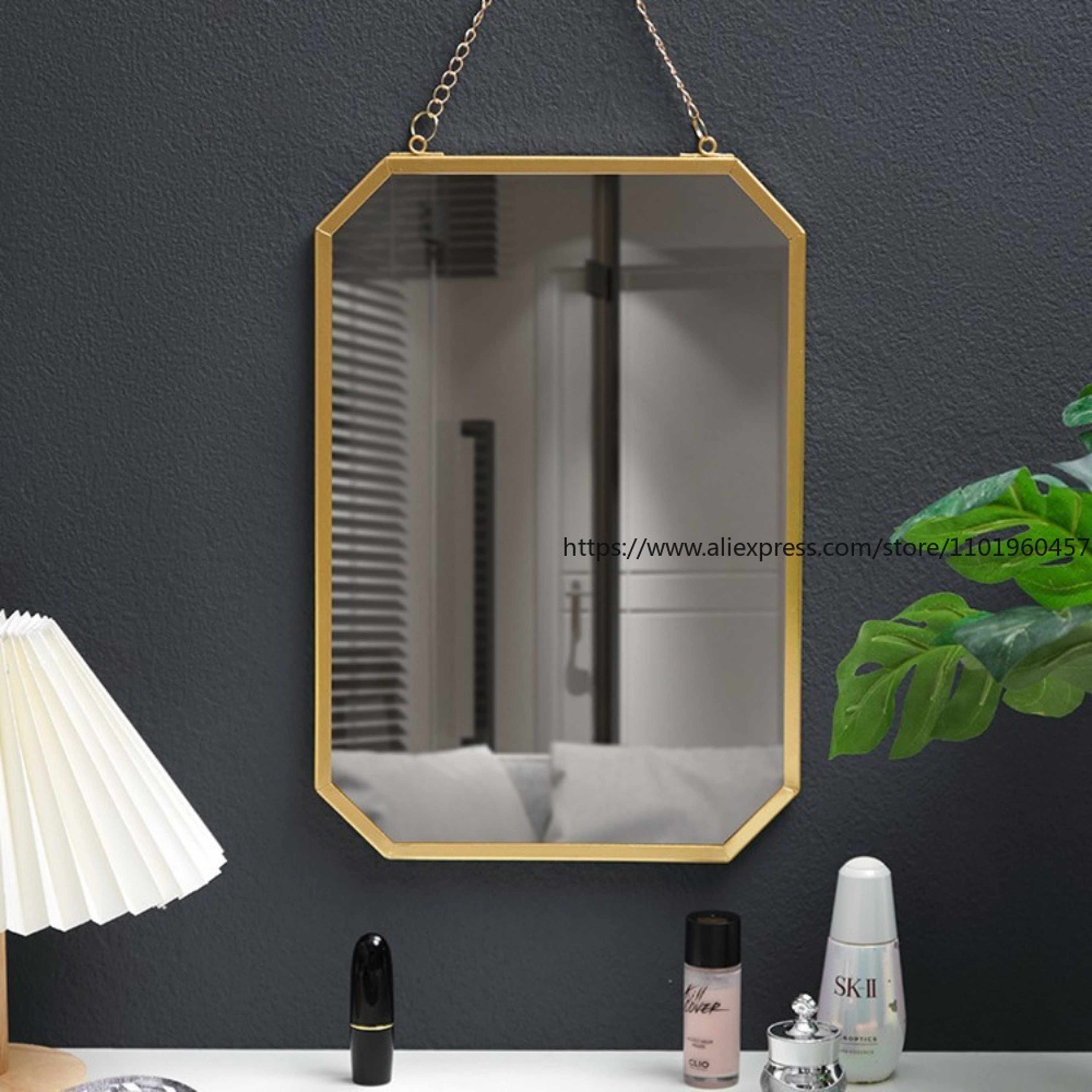 Nordic Wall Mounted Vanity Mirror Square Metal Frame Bathroom Makeup Mirror – view 1
