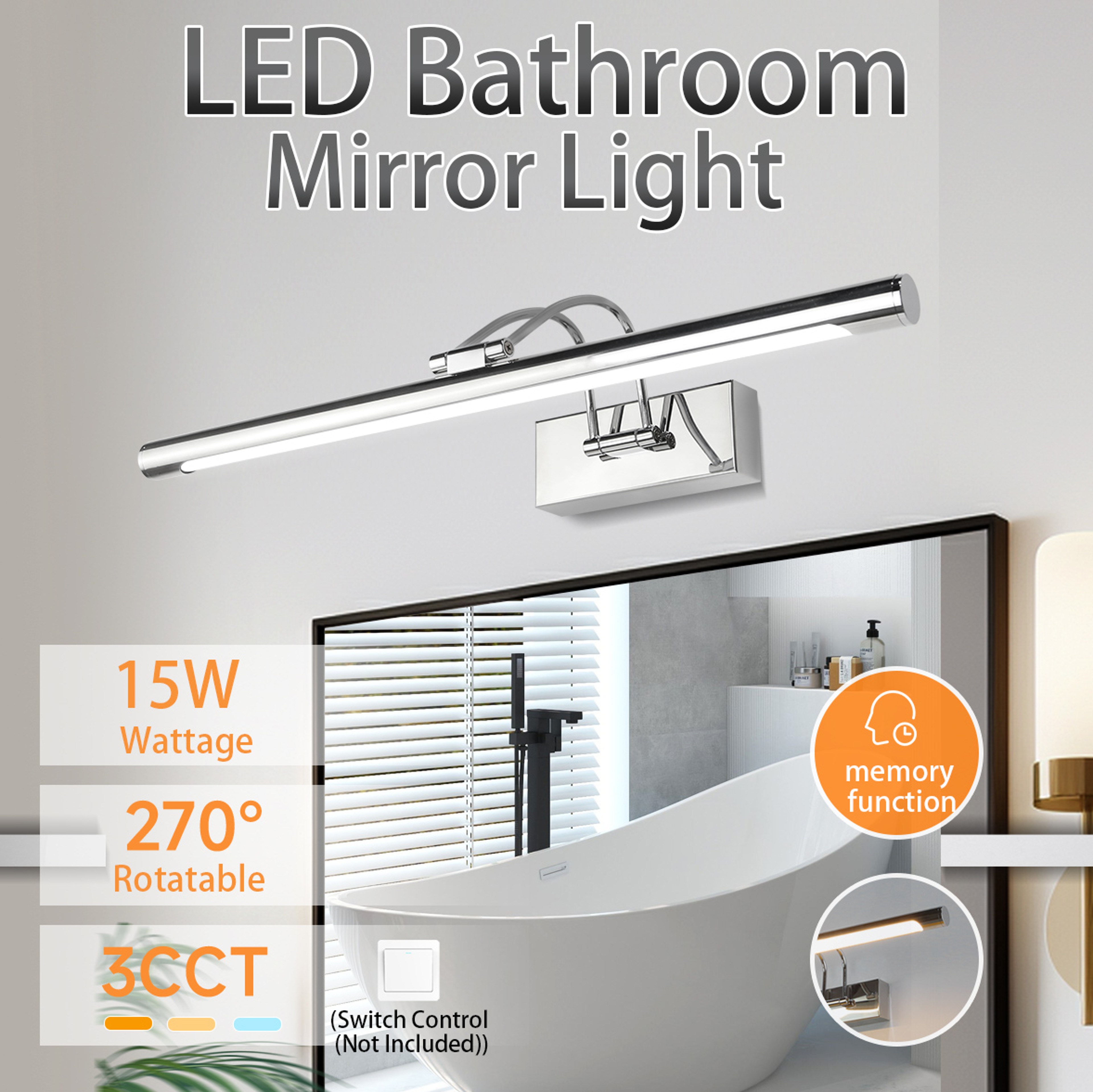 Mirror Light Fixture with Tri Color Memory Mode for Bathroom Vanity & Makeup Mirror – view 1