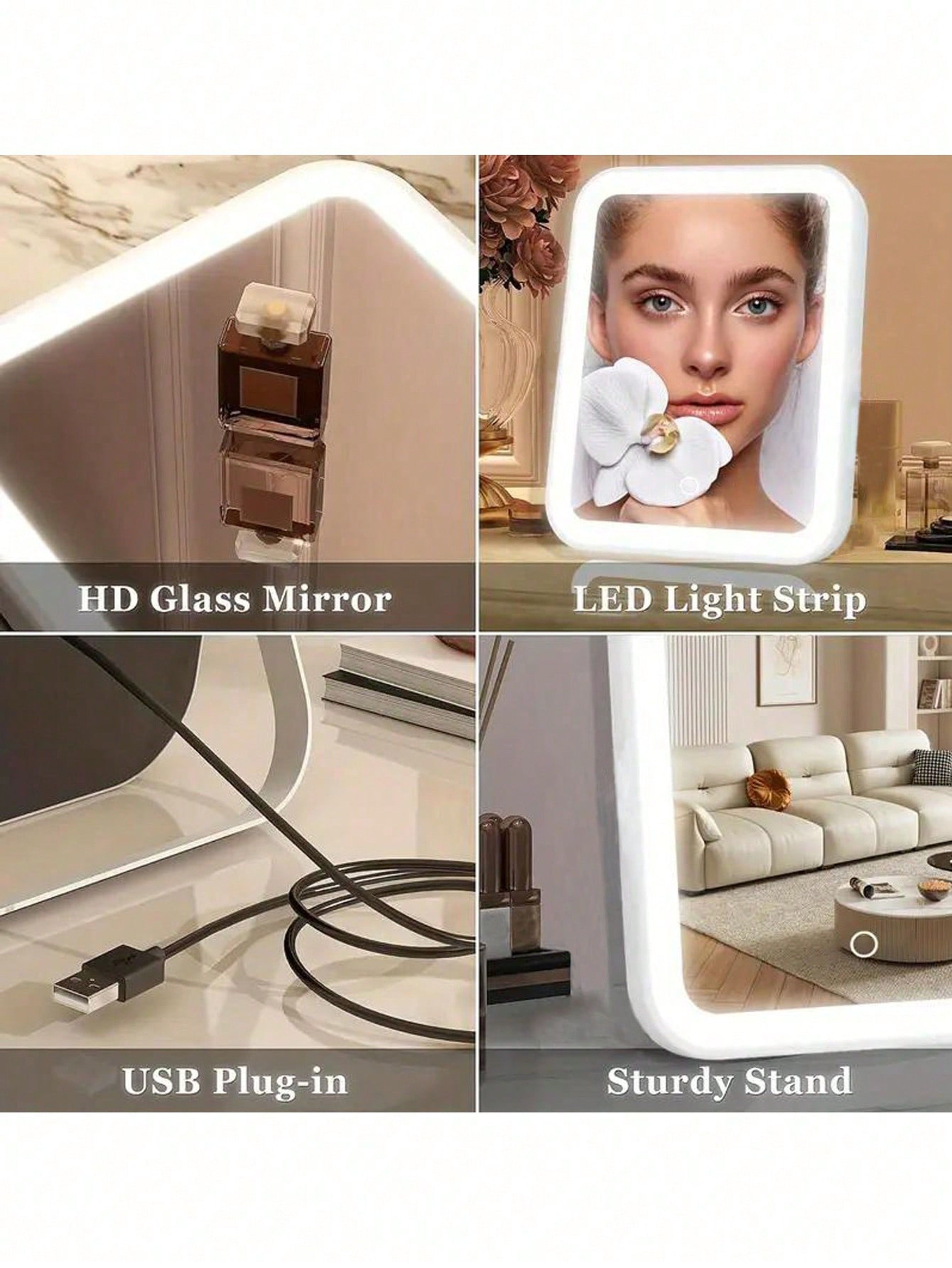 Makeup Mirror with Lights, 360° Rotating Lighted Vanity Mirror & Touch Control USB Table Mirror – view 3
