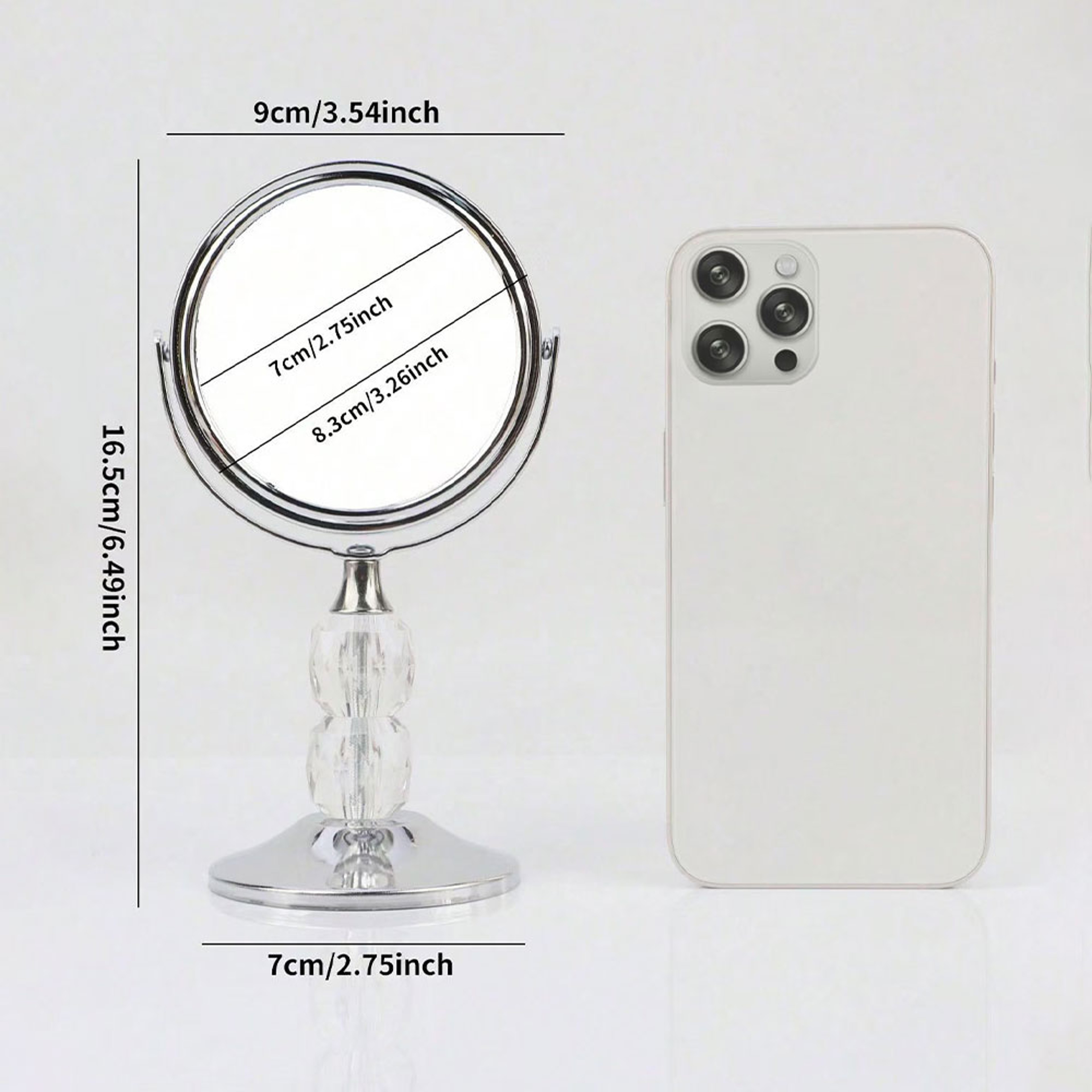 Crystal Handle Makeup Mirror with 360° Rotating Double Sided Vanity Mirror Stand – view 9
