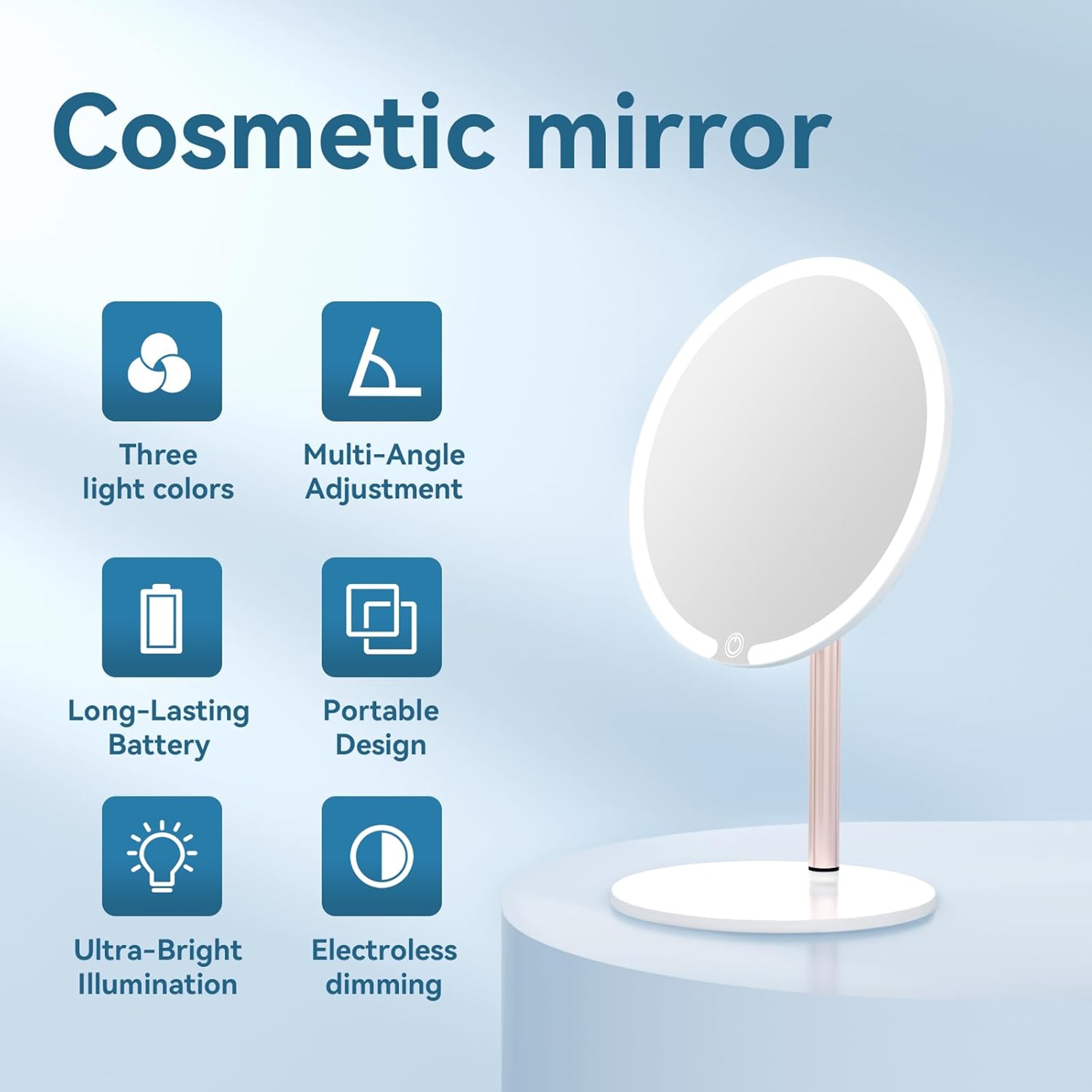 Portable LED Makeup Mirror with Lights Touch Control Brightness Levels Adjustable Vanity Mirror – view 6