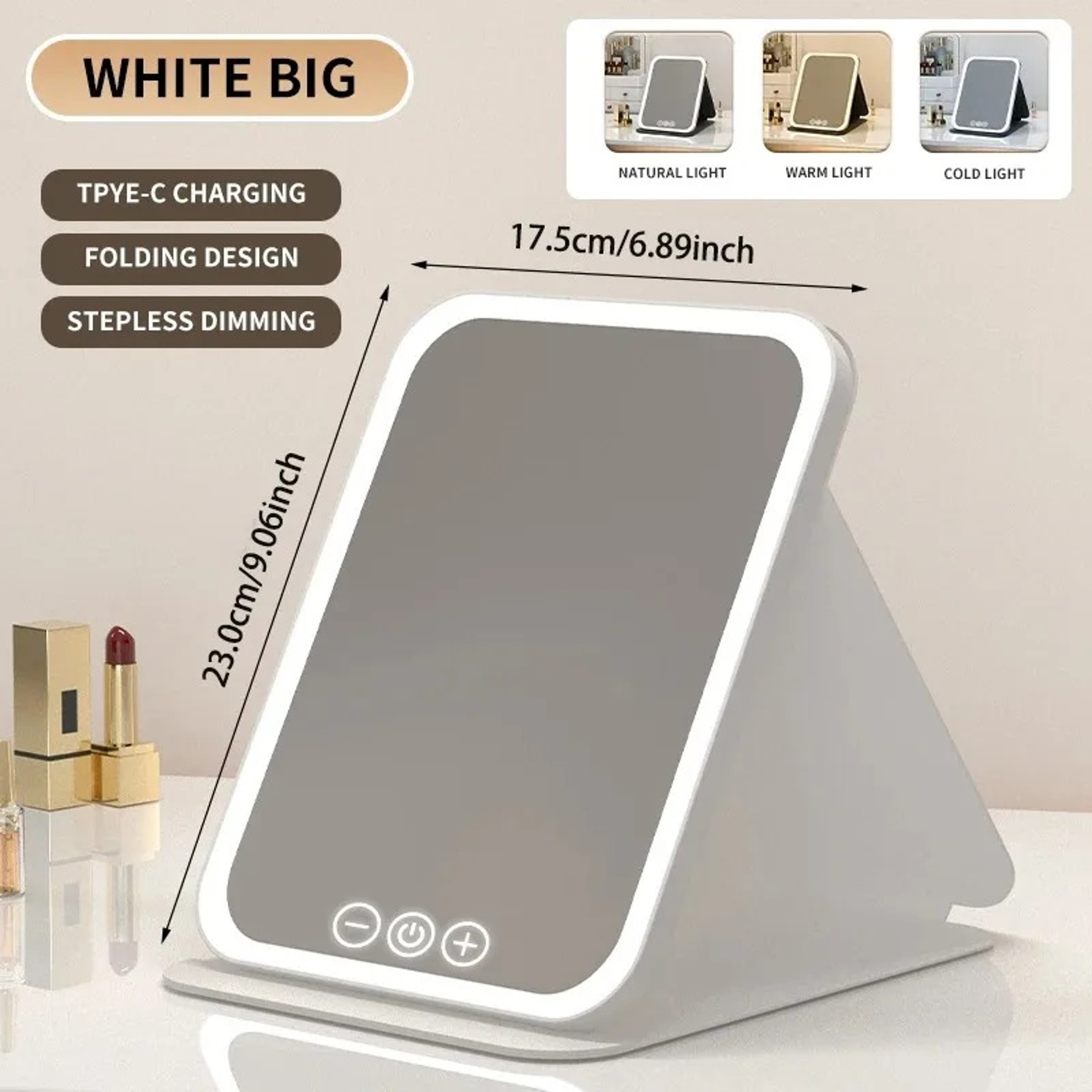Portable LED Makeup Mirror with Light Modes USB Rechargeable Foldable Travel Vanity Mirror – view 9