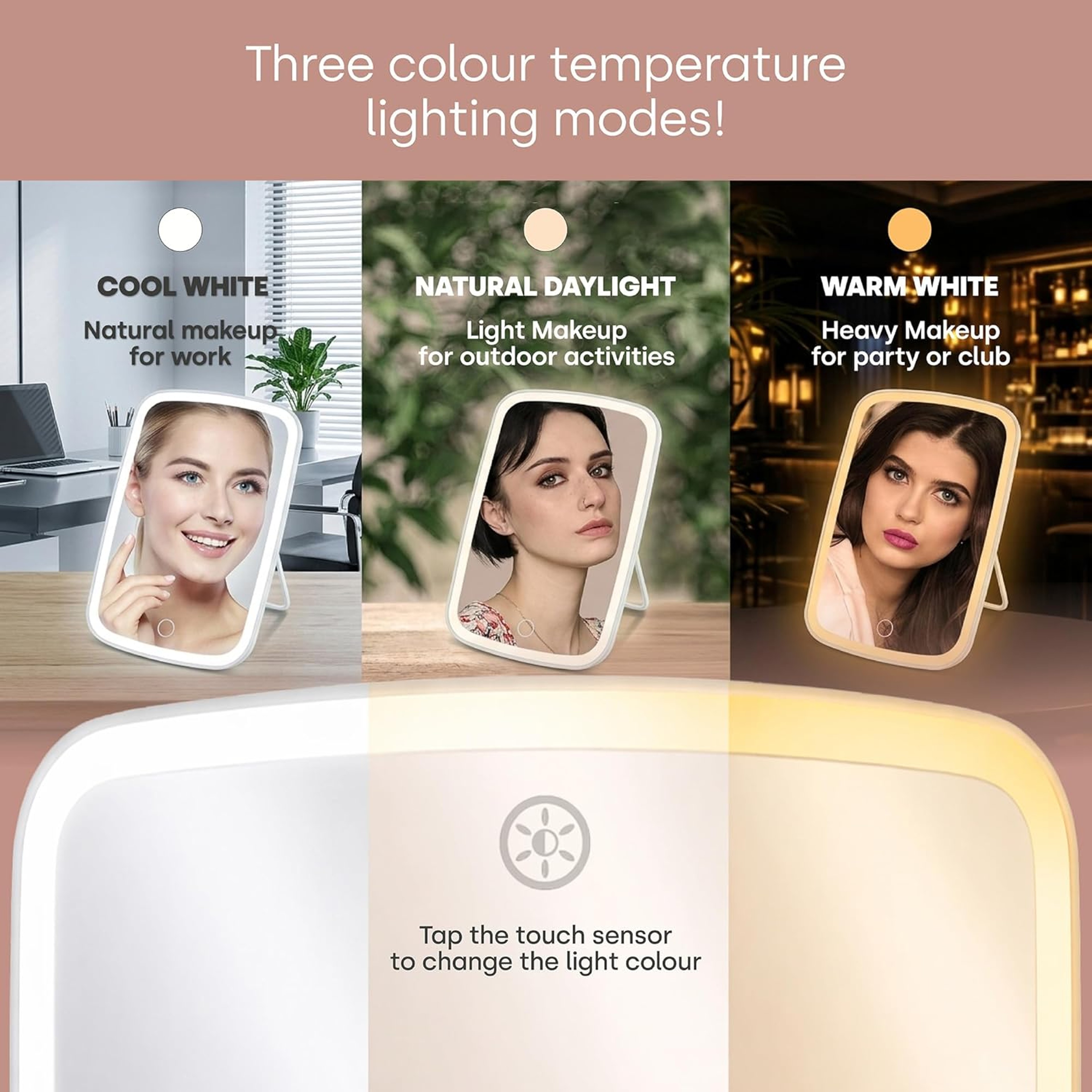 Portable LED Makeup Mirror with Stand, Color Lights, Folding Travel Makeup Mirror for Desk & On the Go – view 4