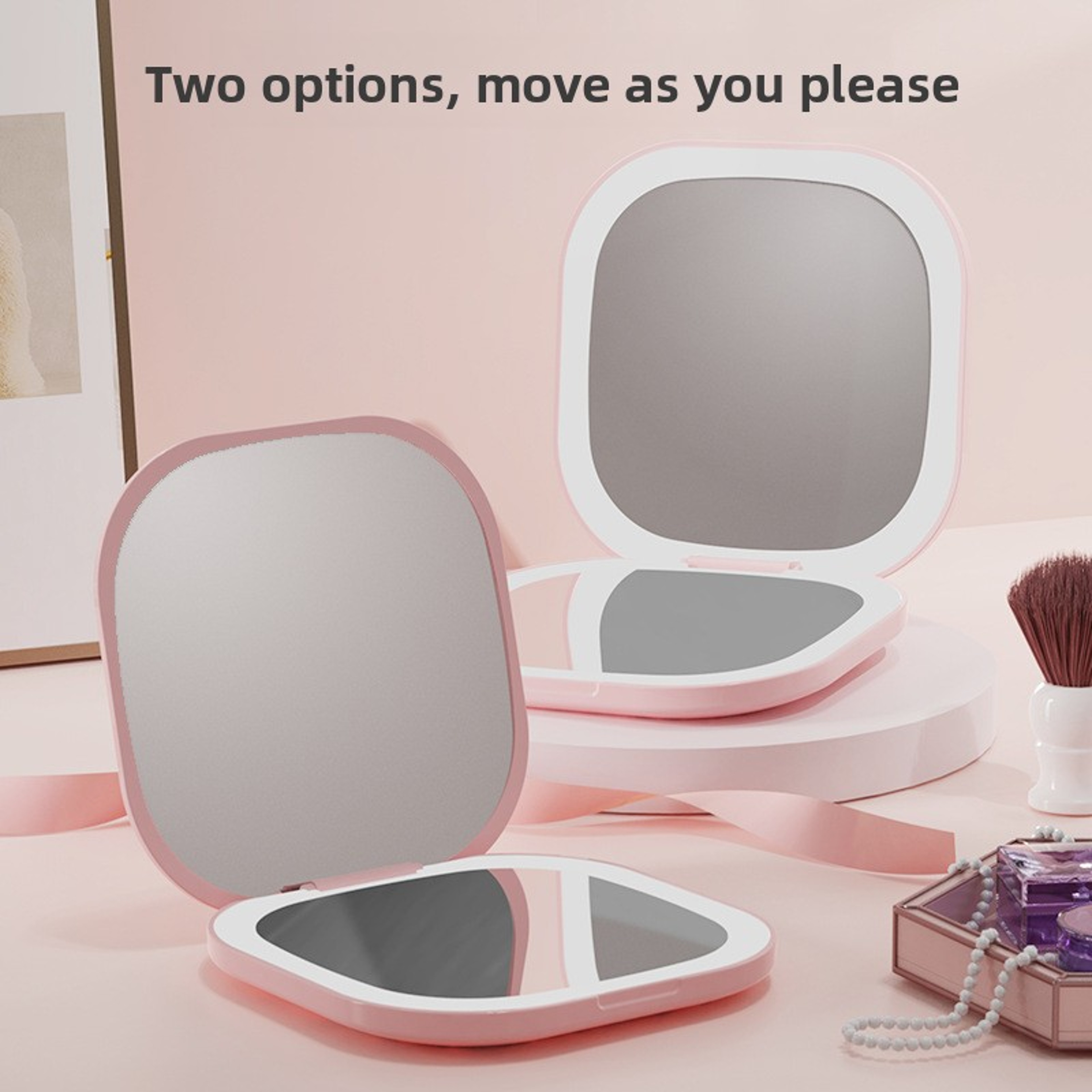Portable LED Makeup Mirror with Light Double Sided Folding Travel Compact Mirror – view 1