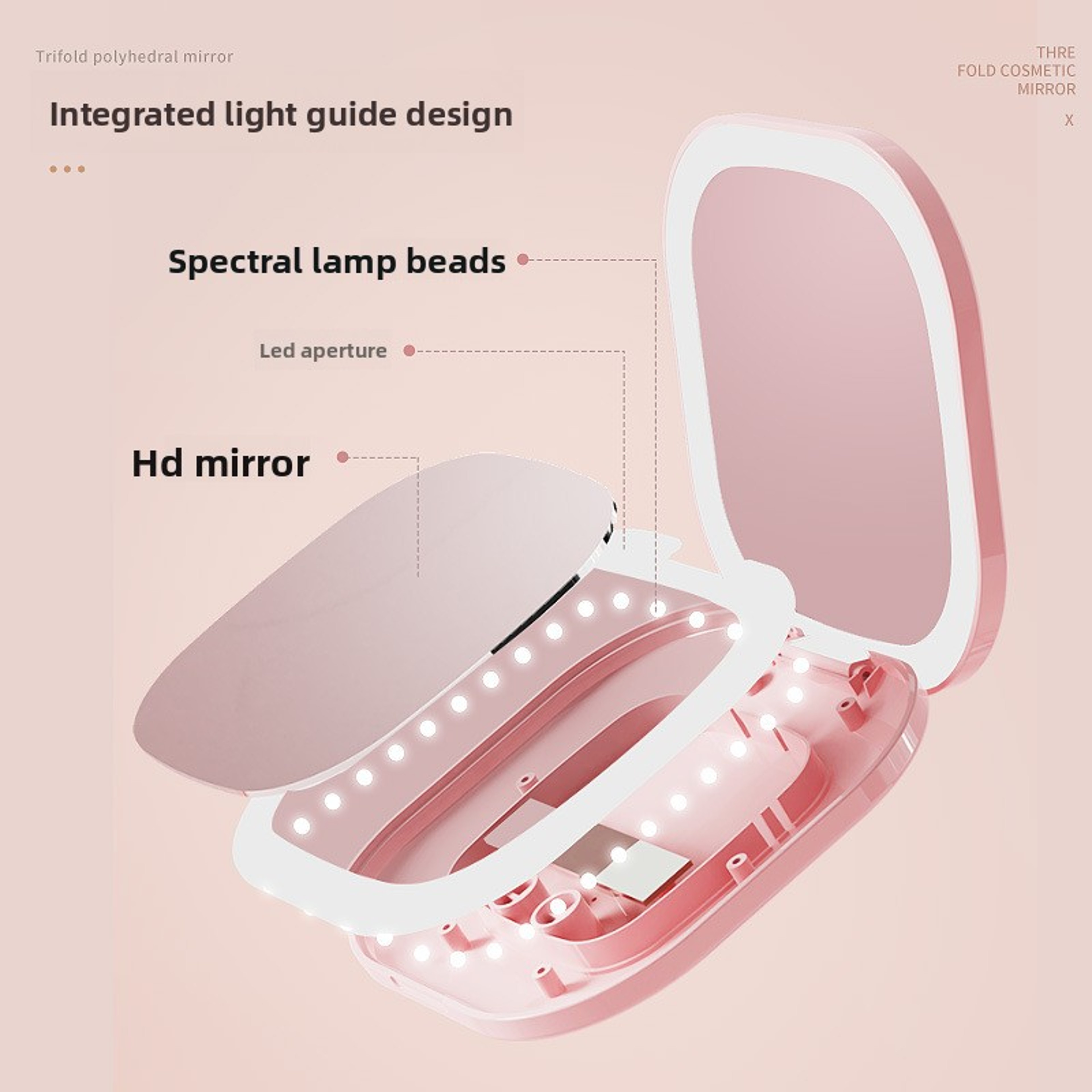 Portable LED Makeup Mirror with Light Double Sided Folding Travel Compact Mirror – view 2