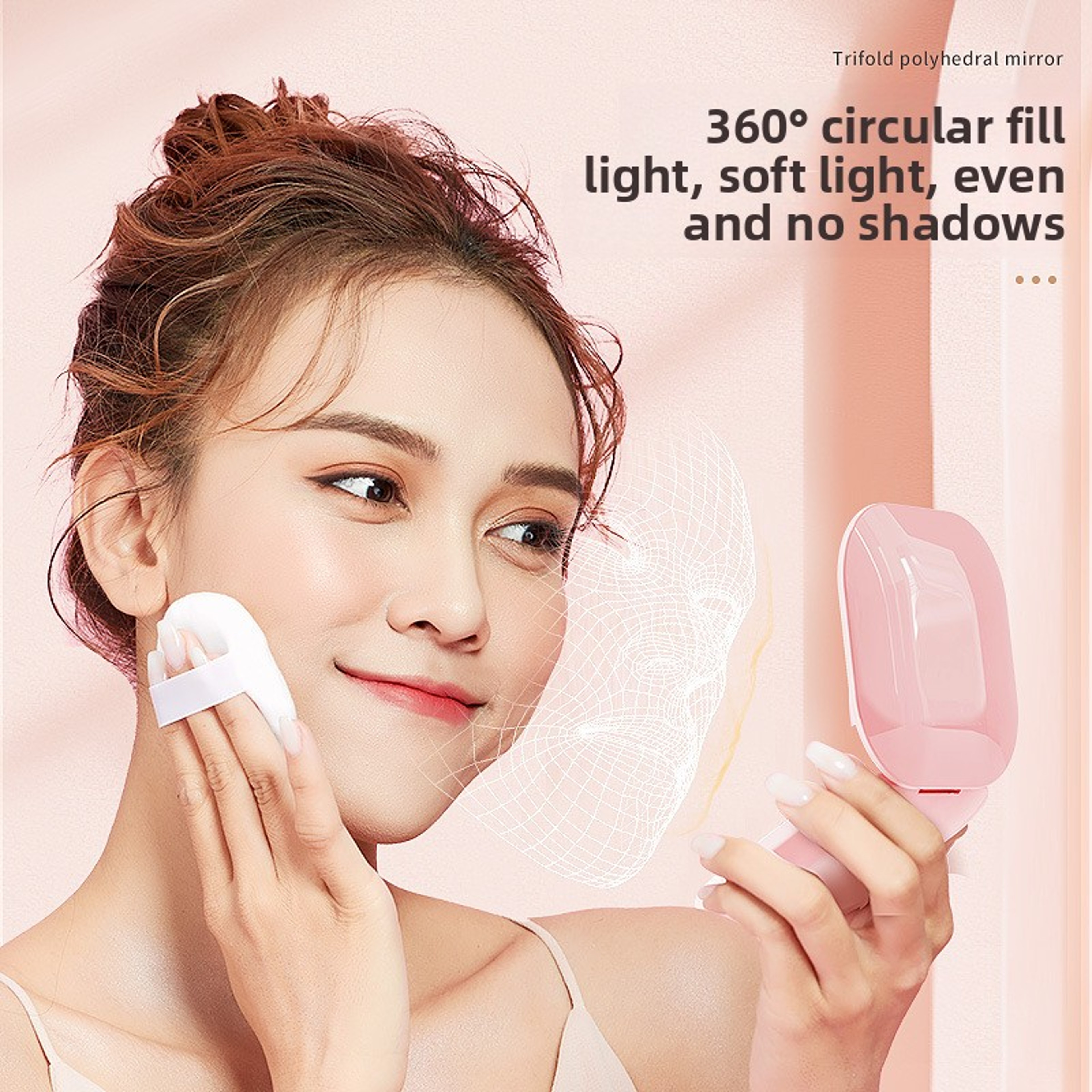 Portable LED Makeup Mirror with Light Double Sided Folding Travel Compact Mirror – view 3