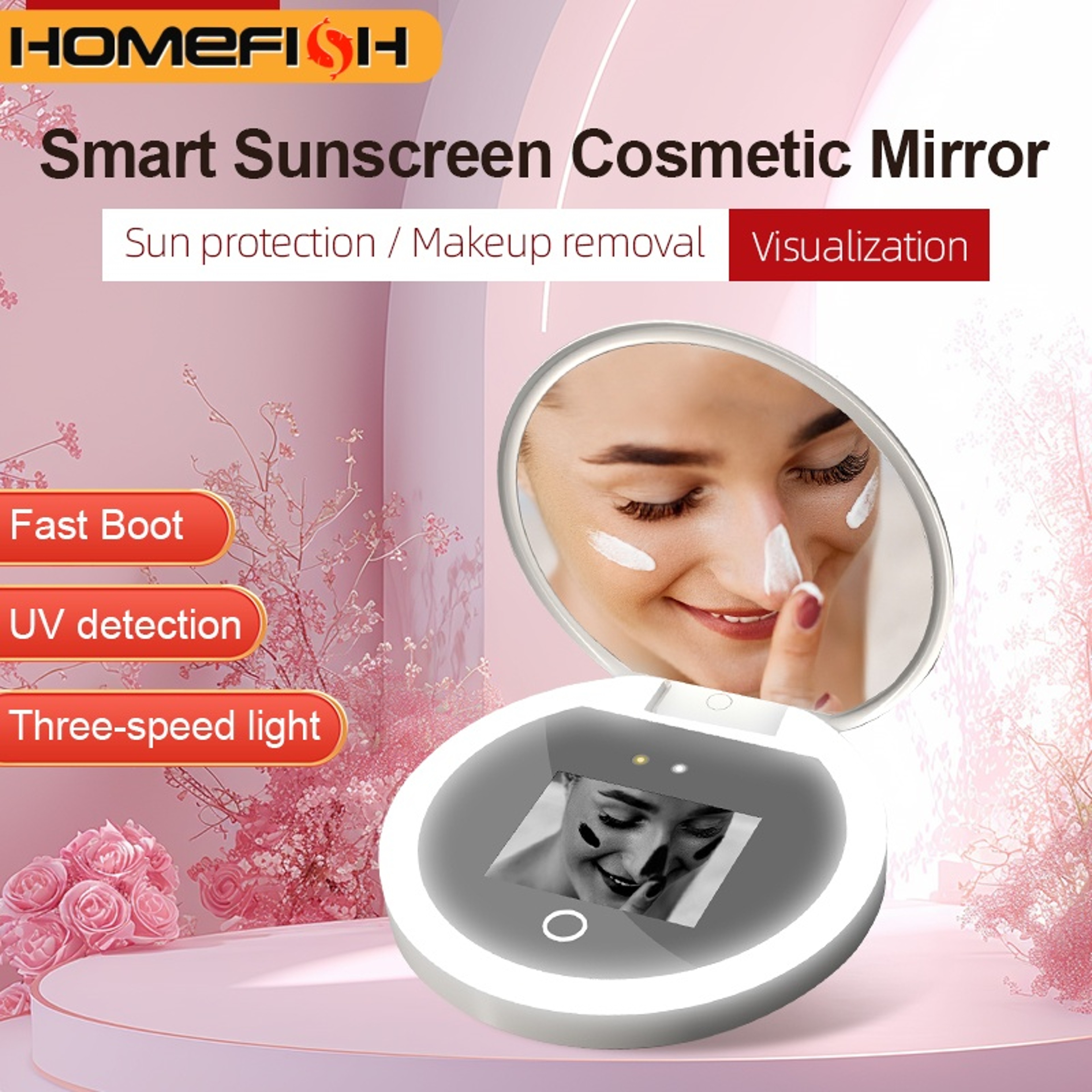 Smart UV Makeup Mirror with LED Light Portable Sunscreen Checker for Travel & Daily Beauty – view 1