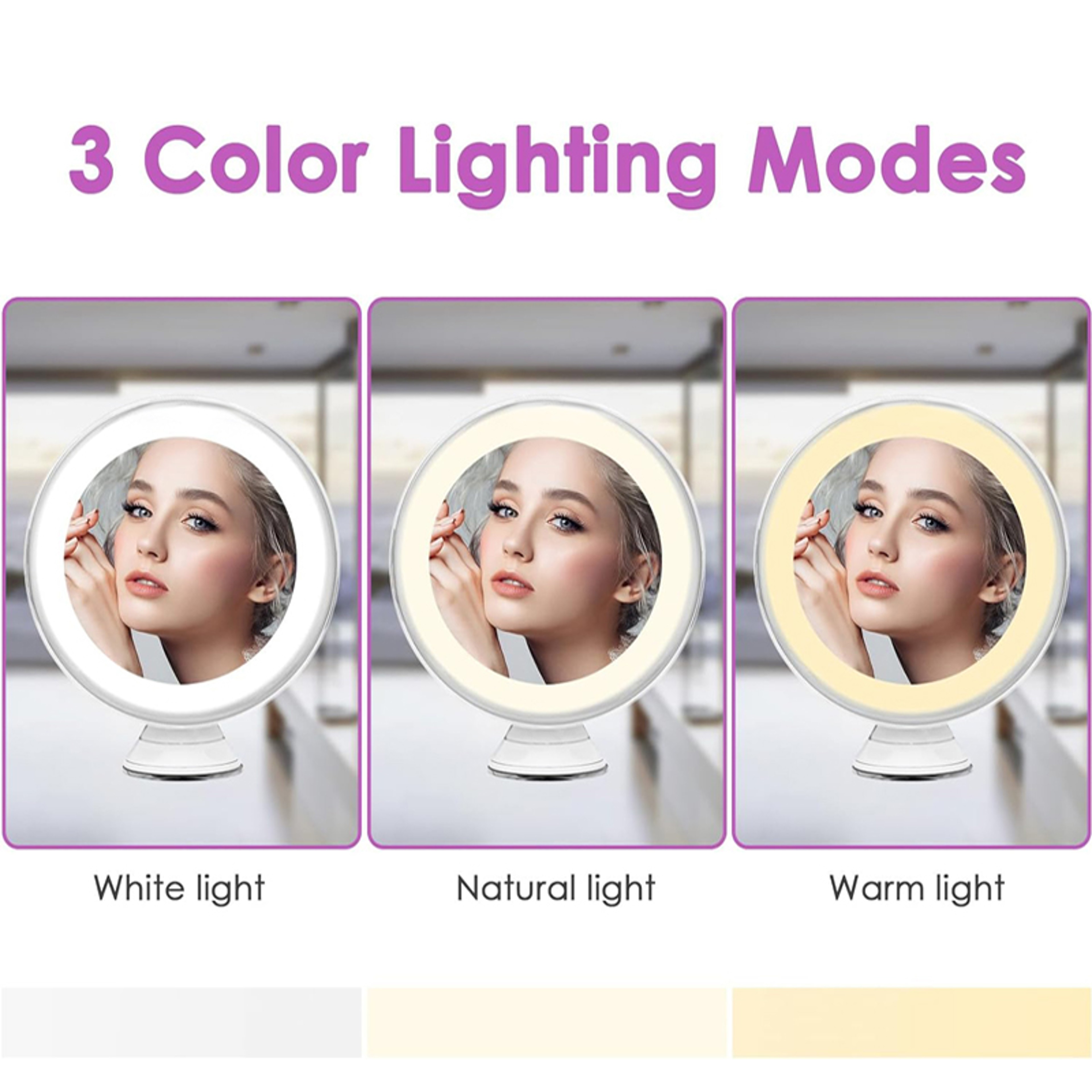 Magnifying Makeup Mirror with Lights, Color LED Suction Cup Travel Vanity Mirror – view 4