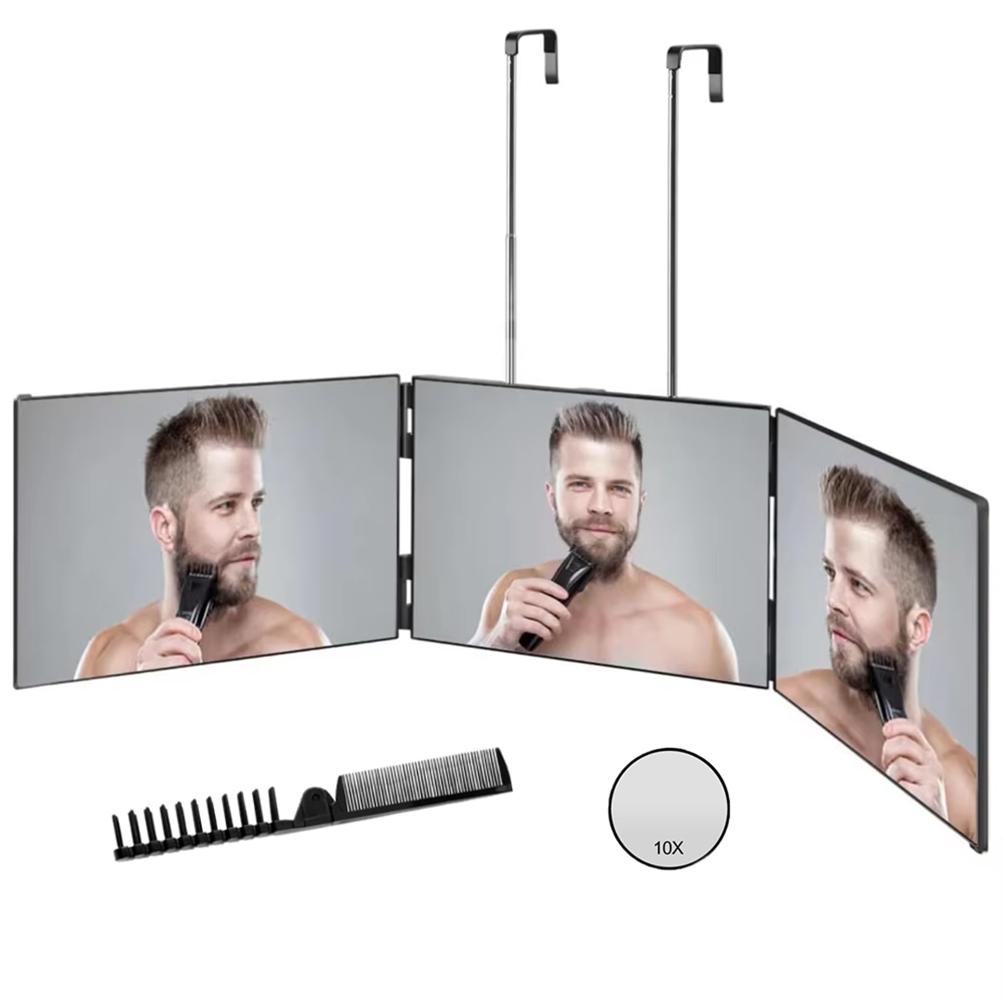 Way Mirror Trifold Vanity Mirror With Adjustable Hook For Hair Cutting  Makeup 8