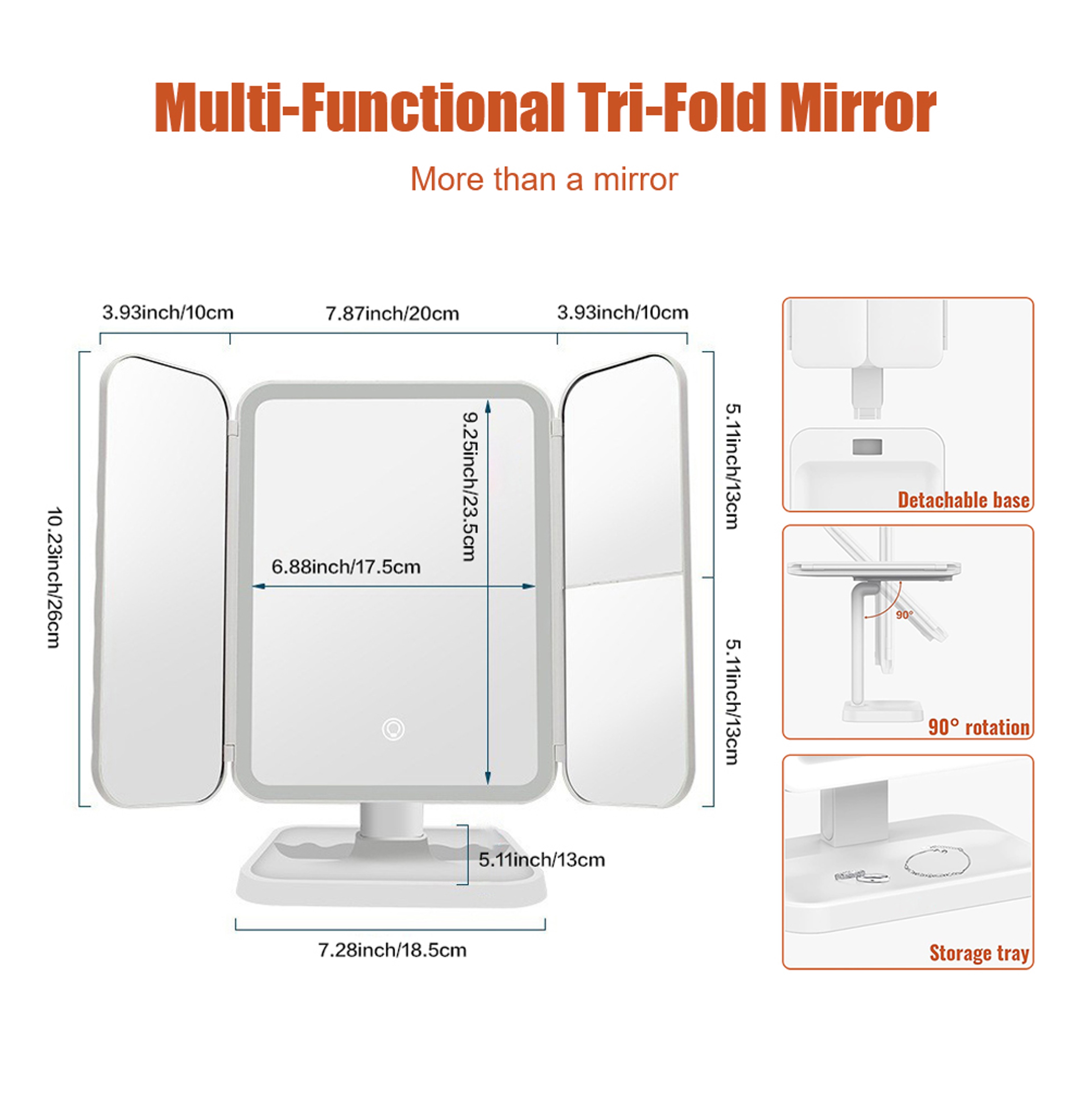 Smart LED Makeup Mirror with Lights Trifold Touch Control Vanity Mirror for Makeup & Travel – view 5