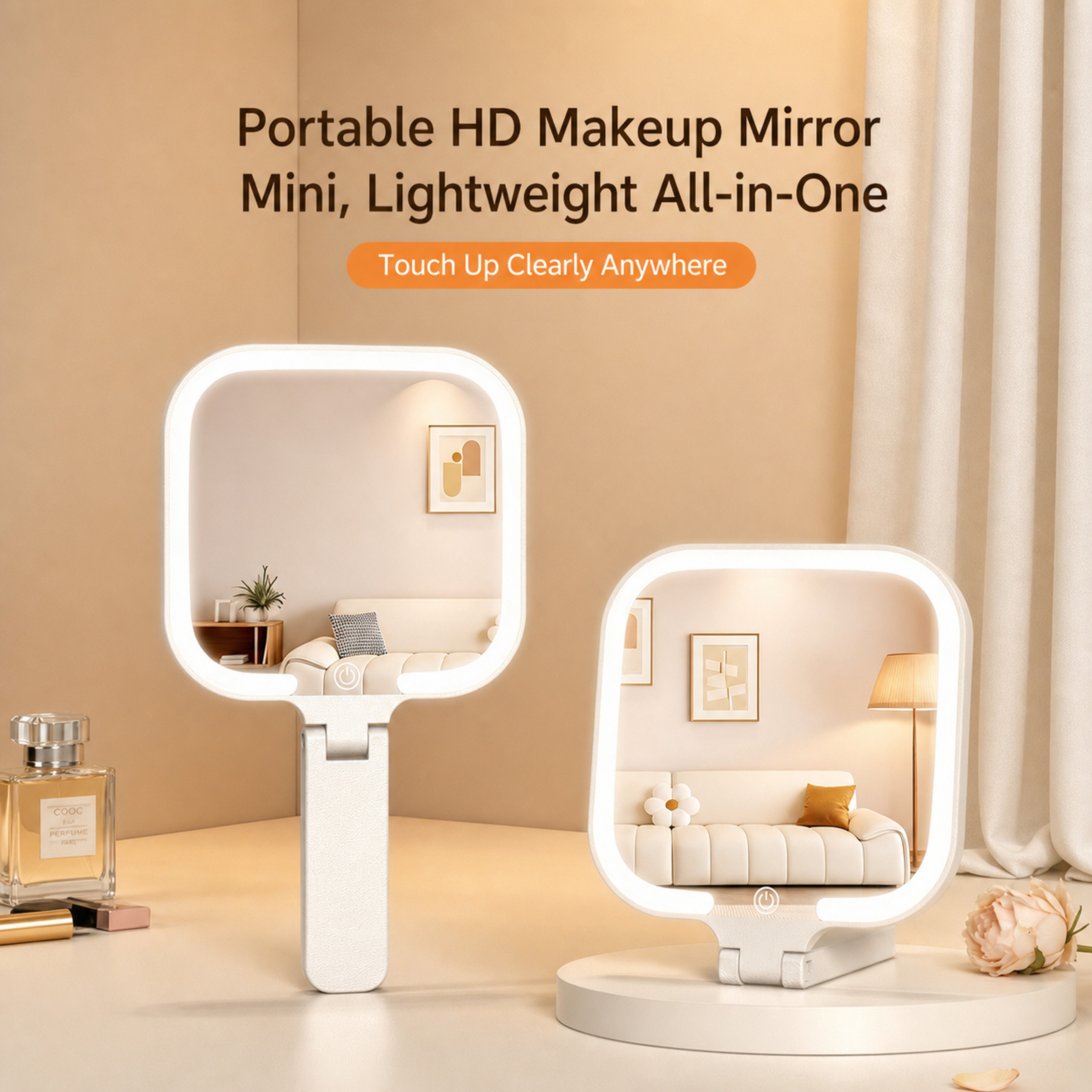 Portable LED Makeup Mirror With Color Dimmable Light  Foldable Travel Design 0