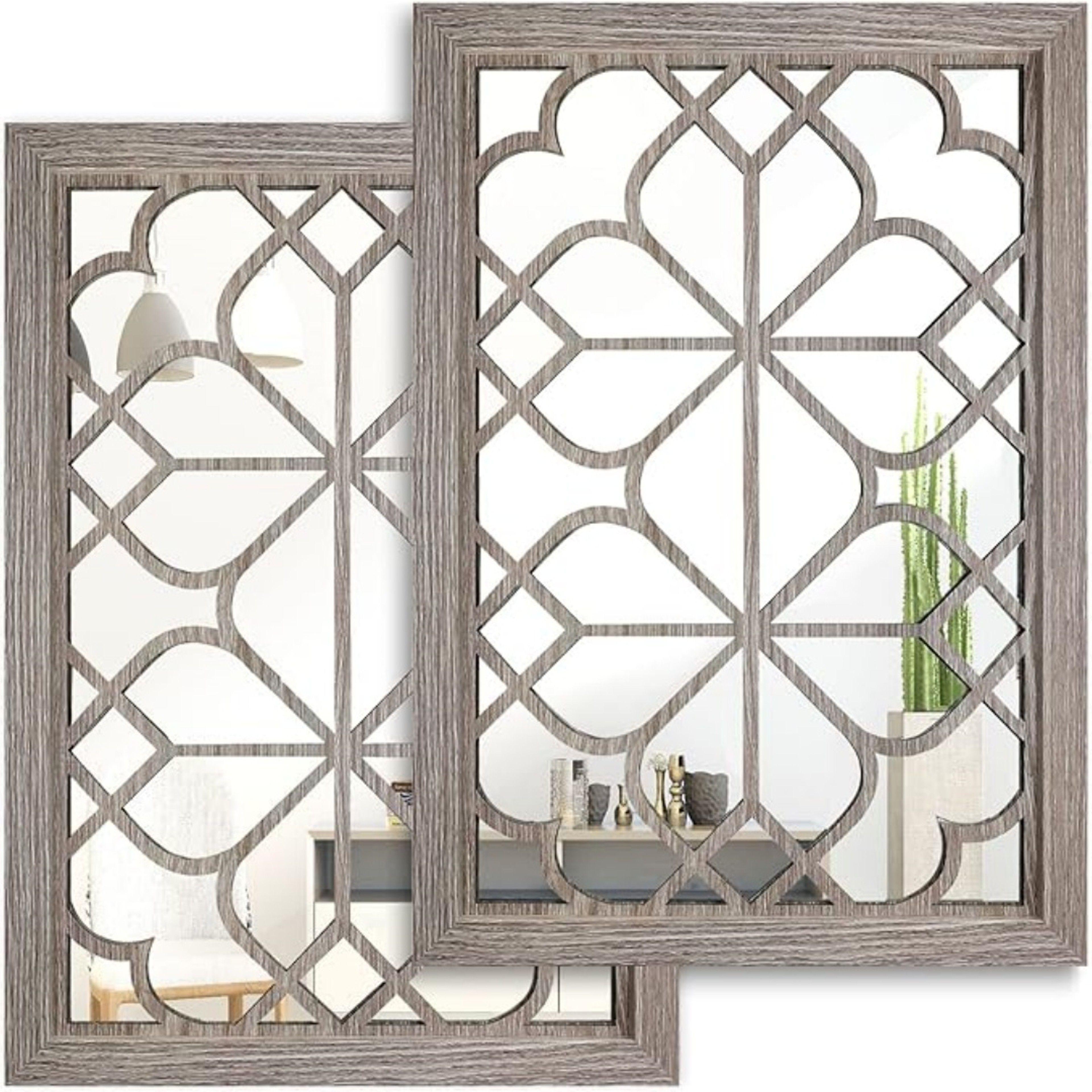 Rustic Wood Framed Acrylic Wall Mirror Set of 2 for Entryway, Bathroom & Bedroom Decor – view 13