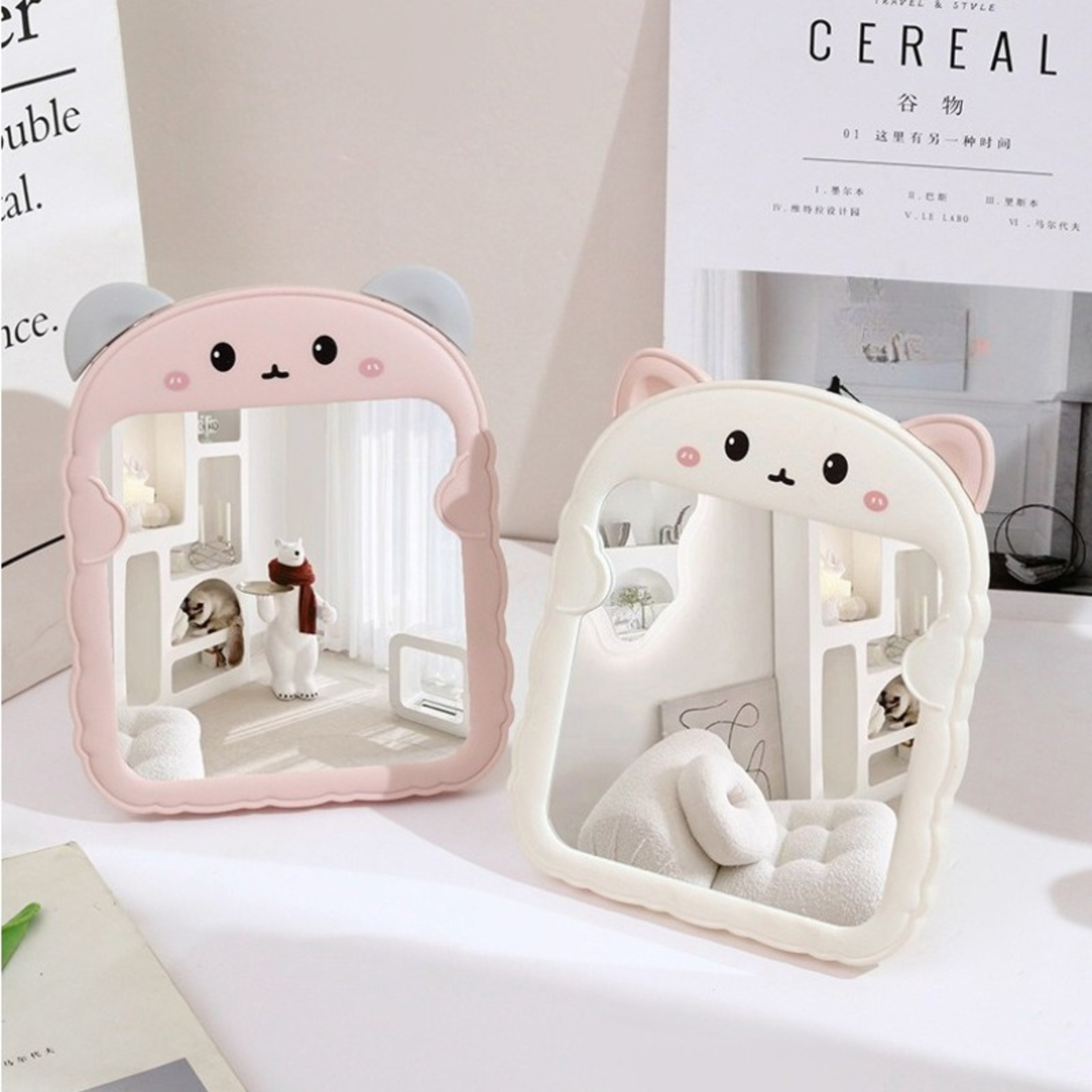 Cute Cat Ear Makeup Mirror Folding Desktop Vanity Mirror for Makeup, Skincare & Travel – view 1