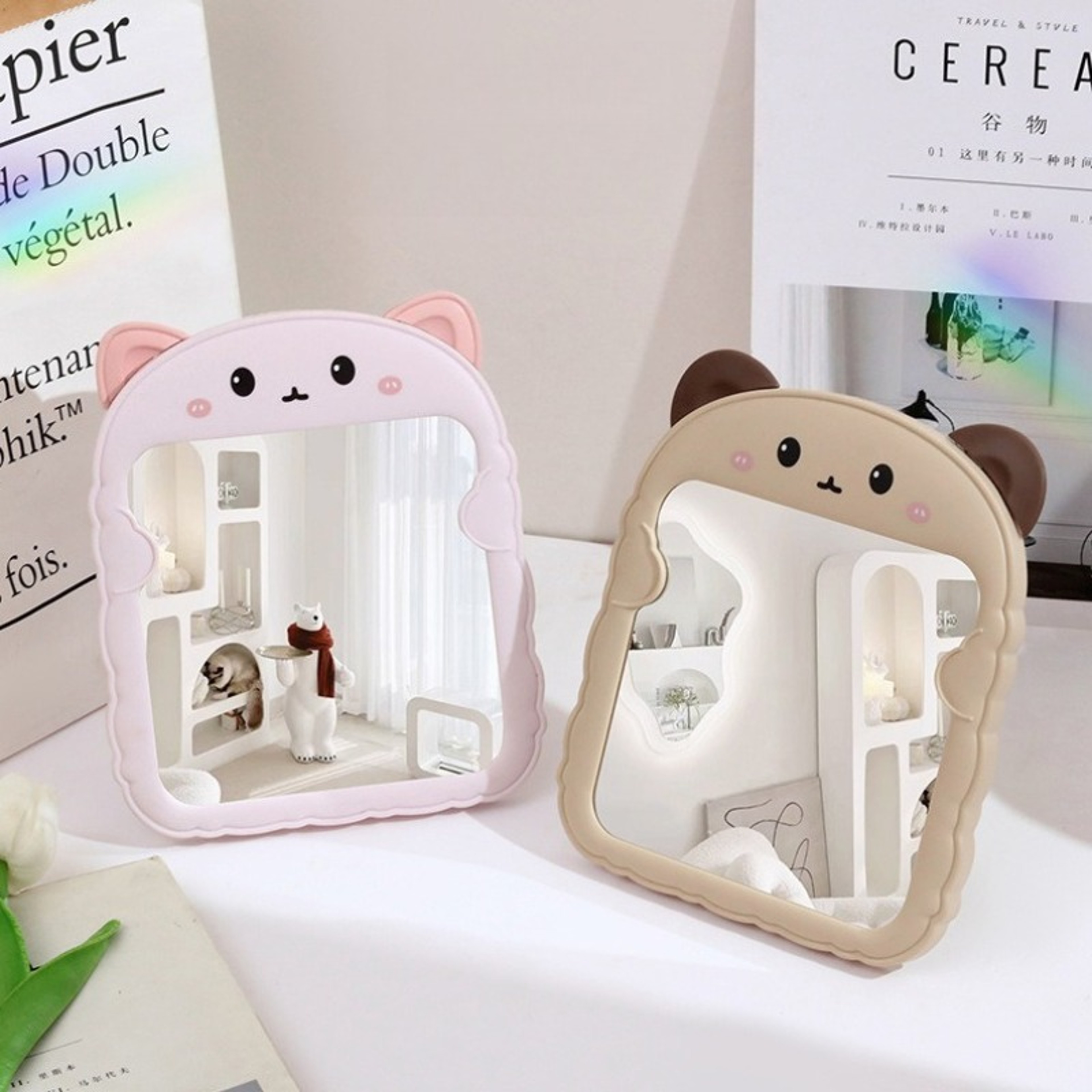 Cute Cat Ear Makeup Mirror Folding Desktop Vanity Mirror for Makeup, Skincare & Travel – view 2