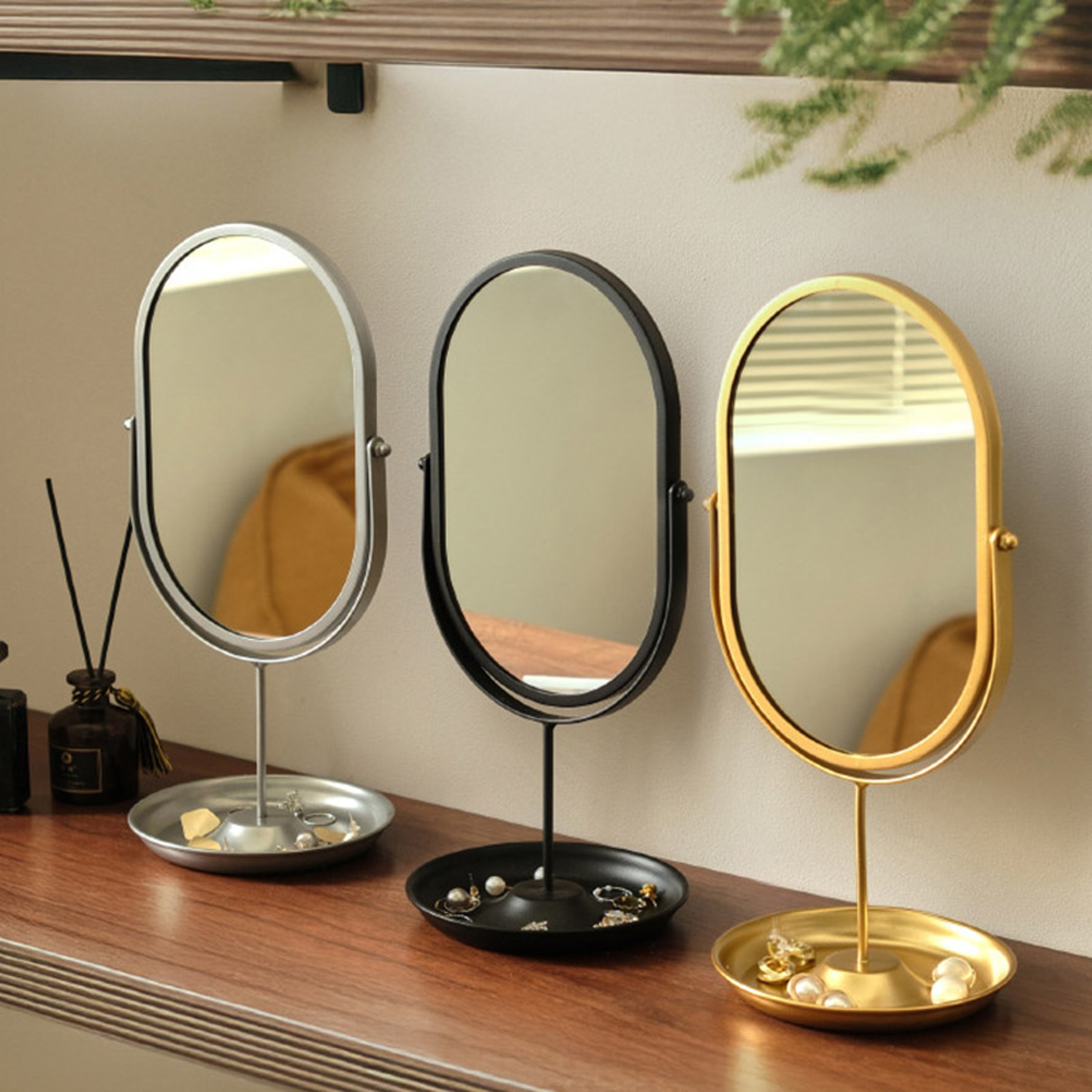 Light Luxury Vanity Mirror Desktop Oval Makeup Mirror for Dressing Table Bedroom Decor – view 1