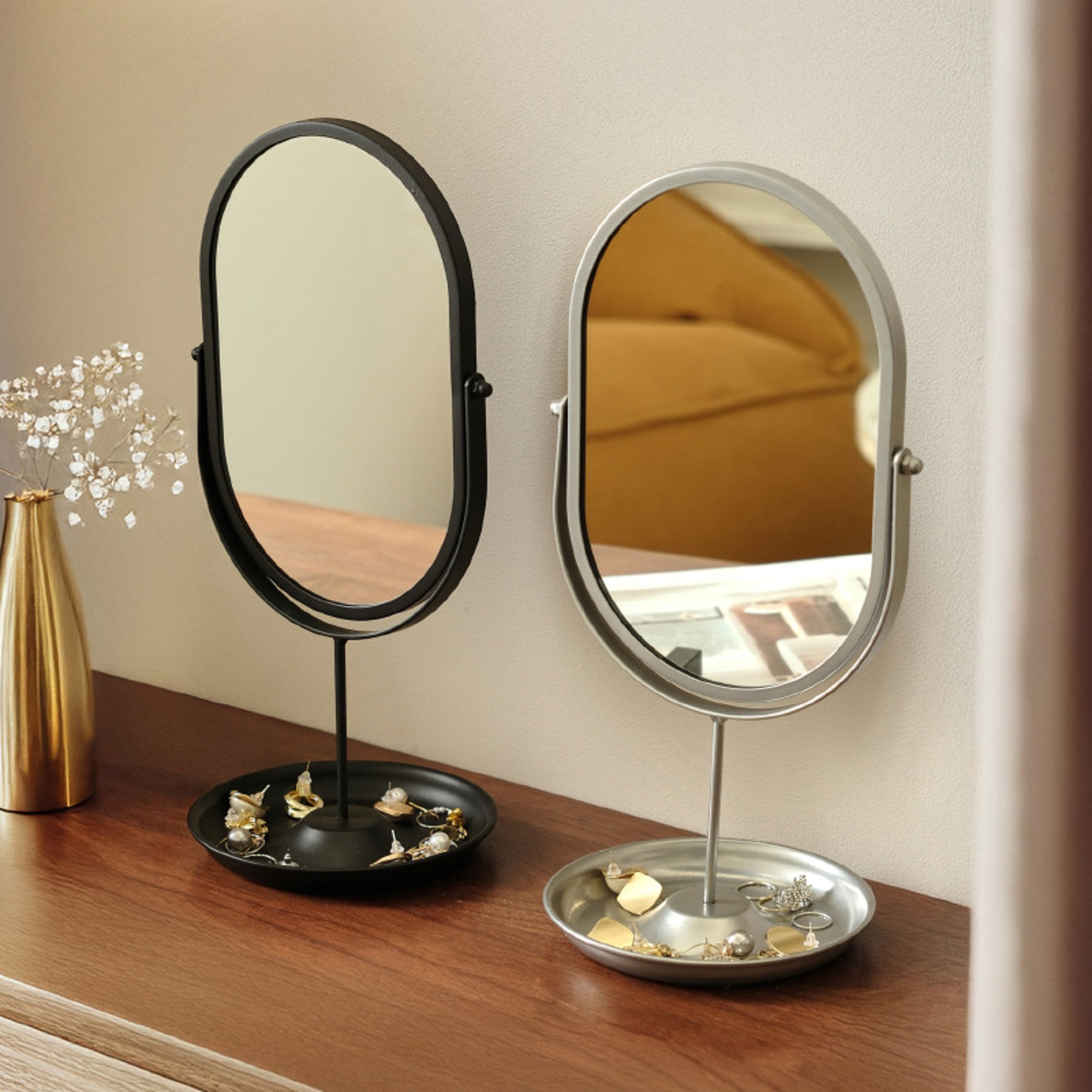 Light Luxury Vanity Mirror Desktop Oval Makeup Mirror for Dressing Table Bedroom Decor – view 2