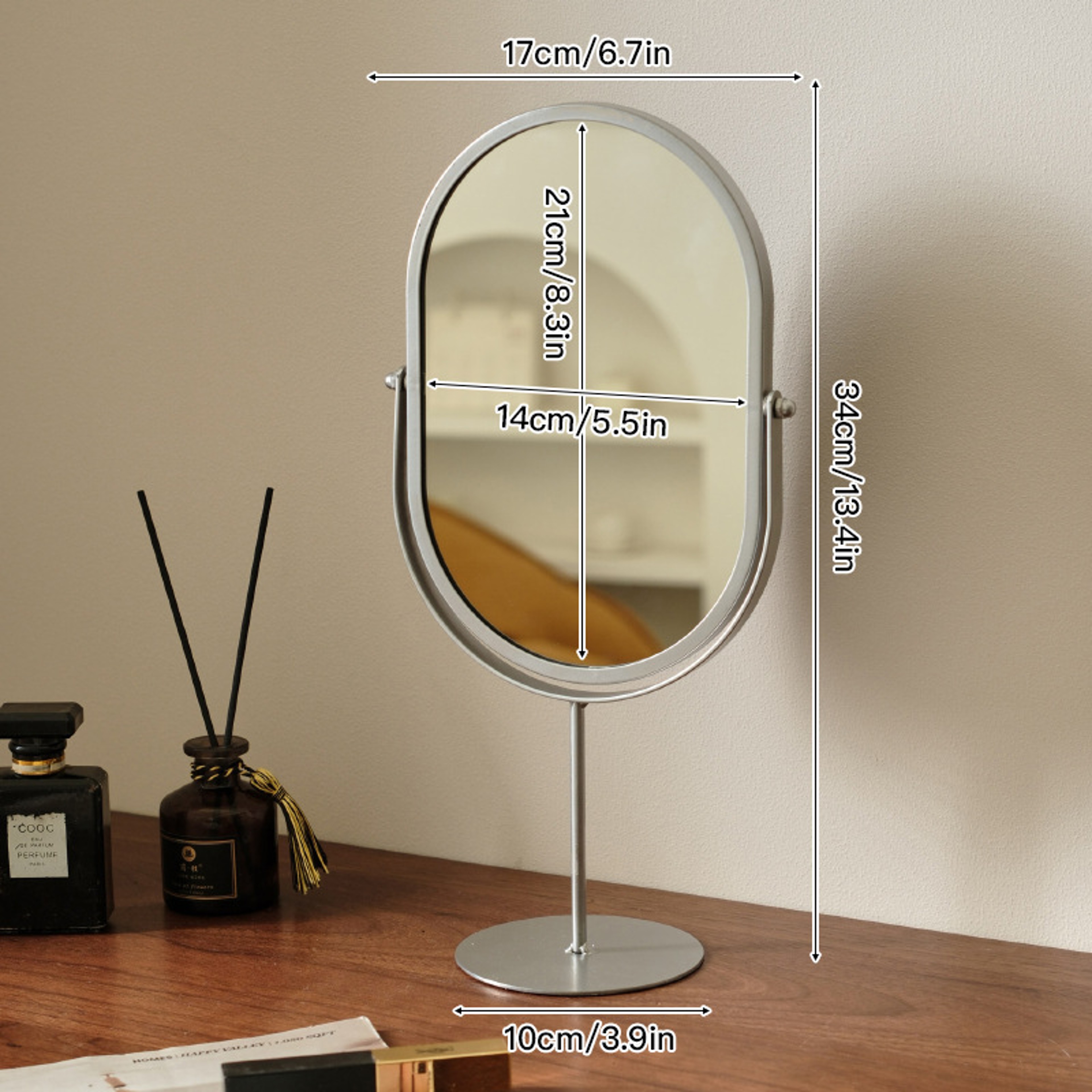Light Luxury Vanity Mirror Desktop Oval Makeup Mirror for Dressing Table Bedroom Decor – view 9