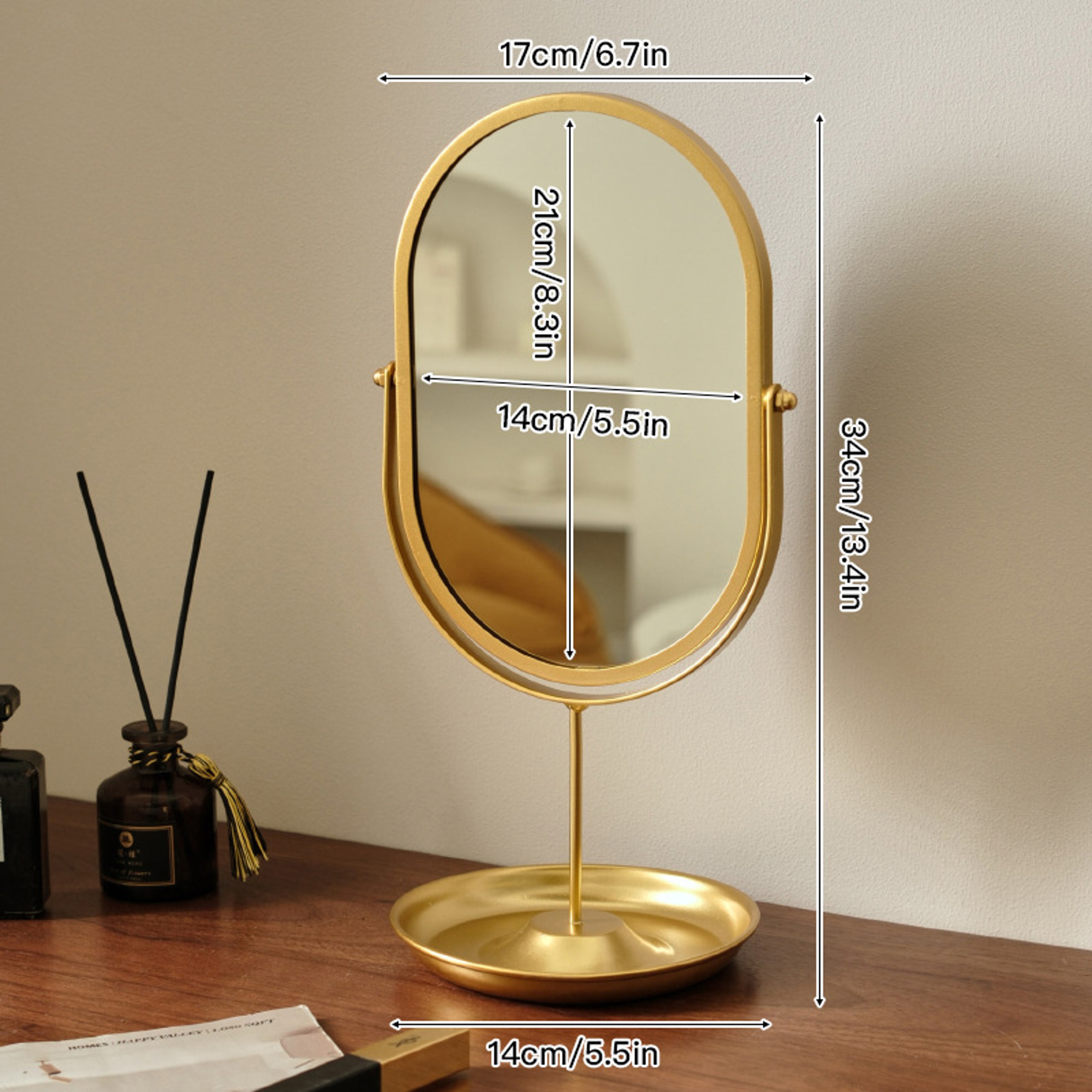 Light Luxury Vanity Mirror Desktop Oval Makeup Mirror for Dressing Table Bedroom Decor – view 11